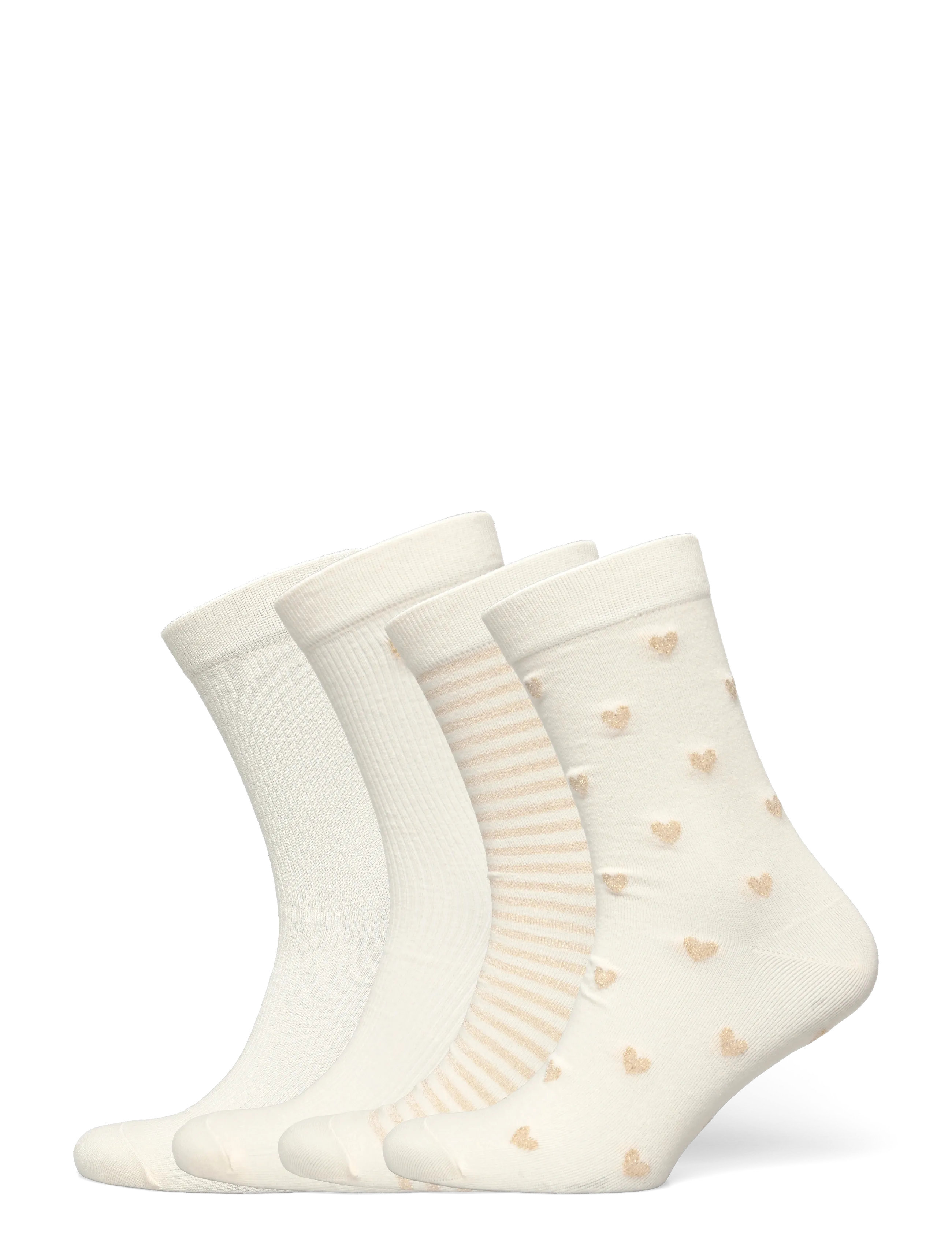 Lindex Sock 4 p lurex heart stripe - Kollektsioonid - LIGHT BEIGE / cream