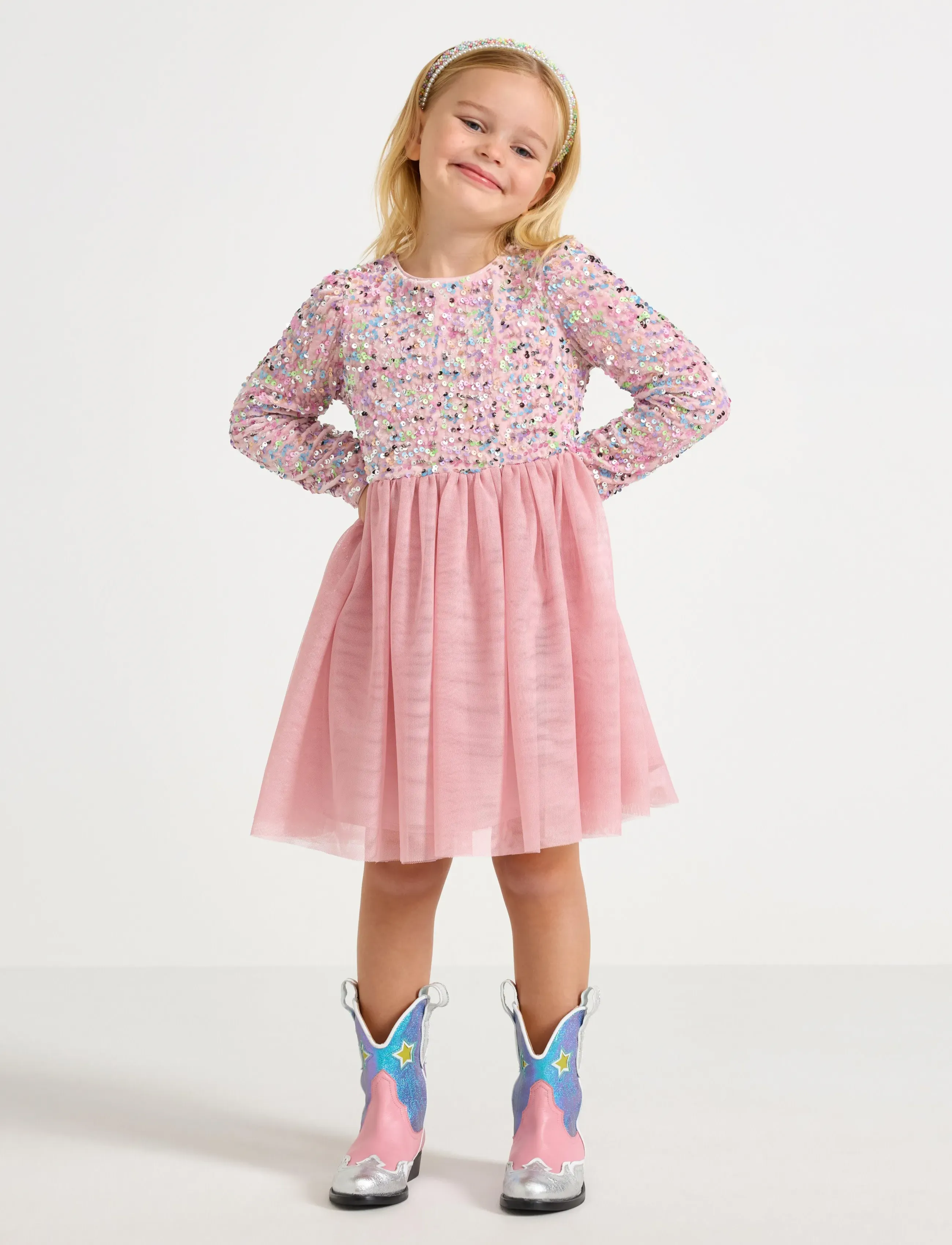 Lindex Long-sleeved dress with sequins - Dresses - DUSTY PINK / pink/rose