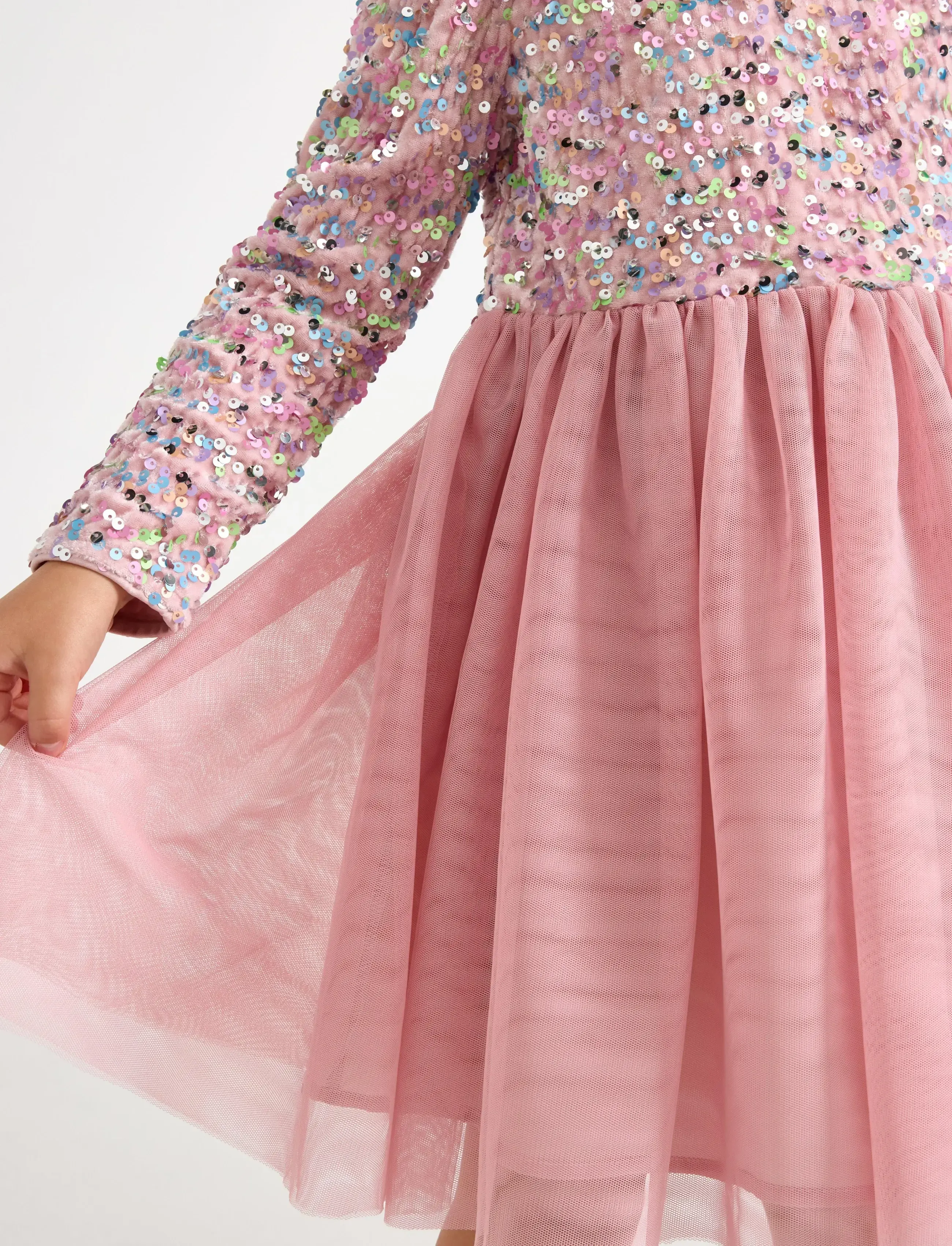 Lindex - Long-sleeved dress with sequins - dusty pink - 4