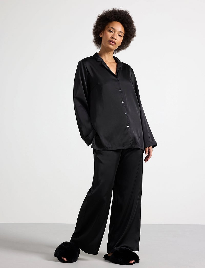 Lindex - Pyjama long sleeve satin - weihnachts-pyjamas - black - 0