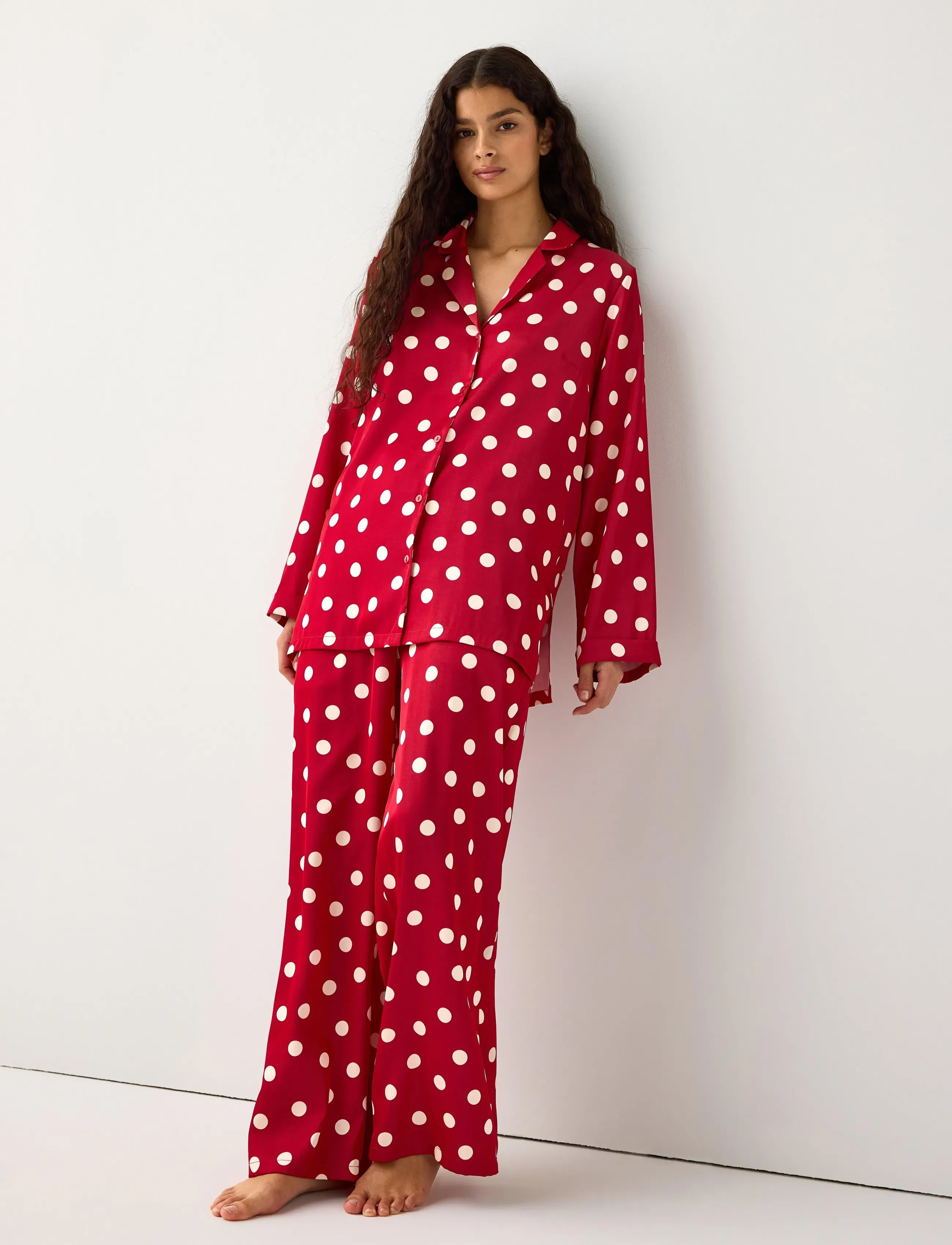 Lindex - Pyjama set in satin - pyjamas - red - 0