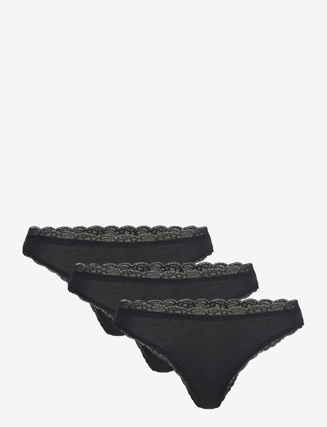 Lindex - Brief 3 p Em lace Thong reg co - string - black - 0
