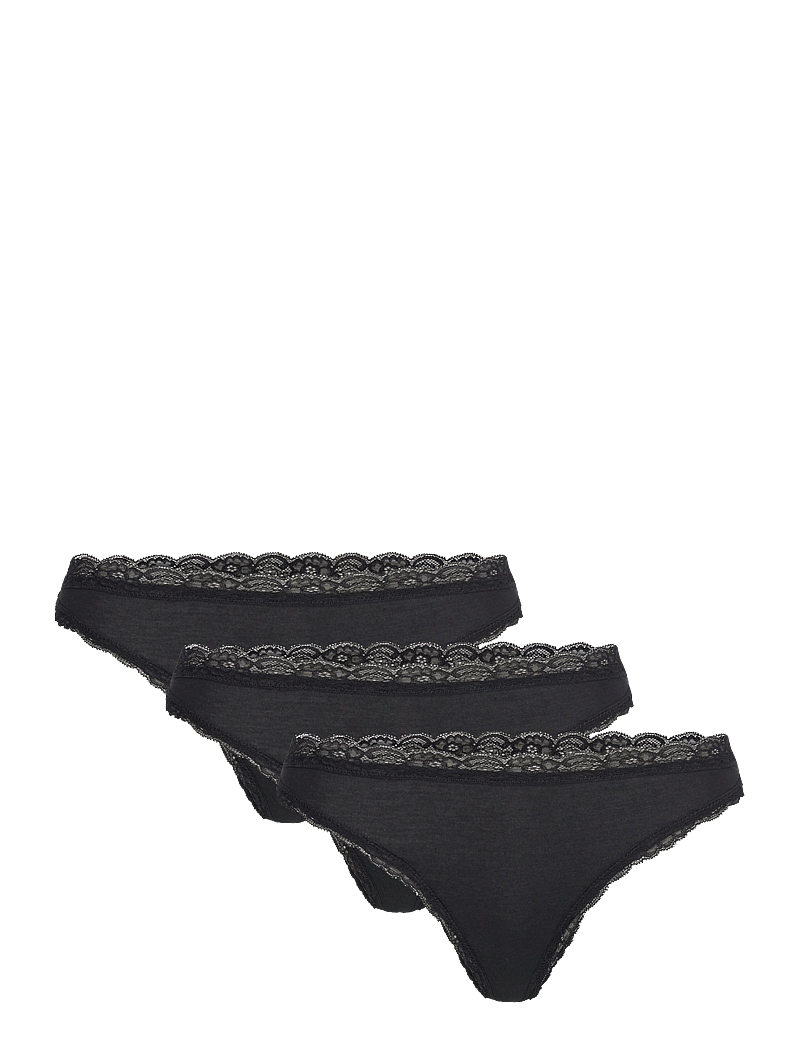 Lindex - Brief 3 p Em lace Thong reg co - string - black - 0