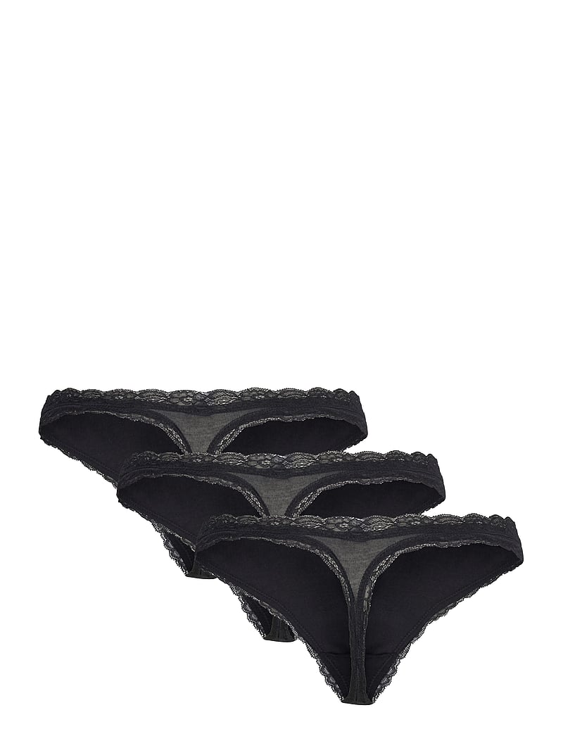 Lindex - Brief 3 p Em lace Thong reg co - string - black - 2