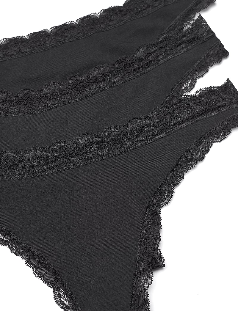 Lindex - Brief 3 p Em lace Thong reg co - string - black - 1