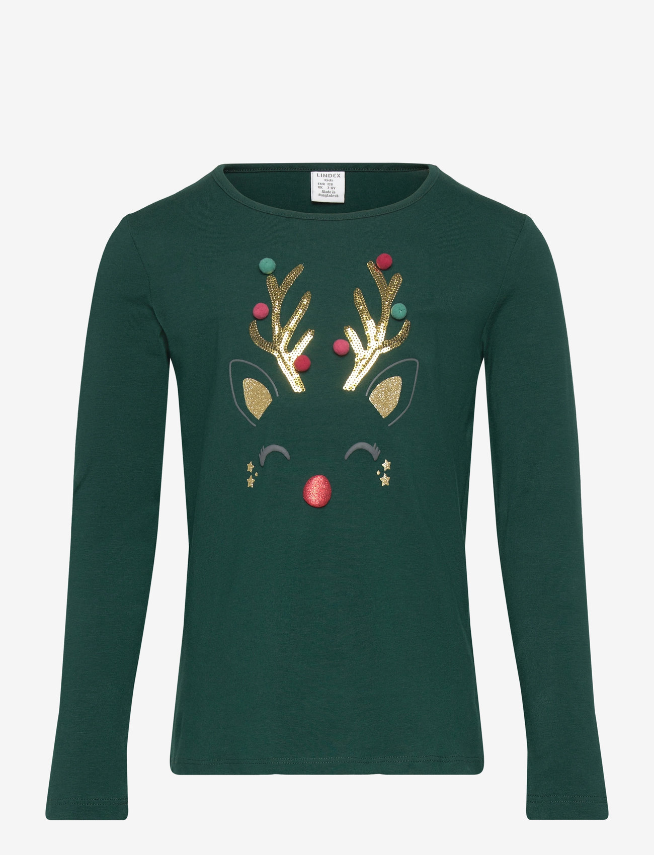 Lindex - Top ls reindeer face - dark green - 1