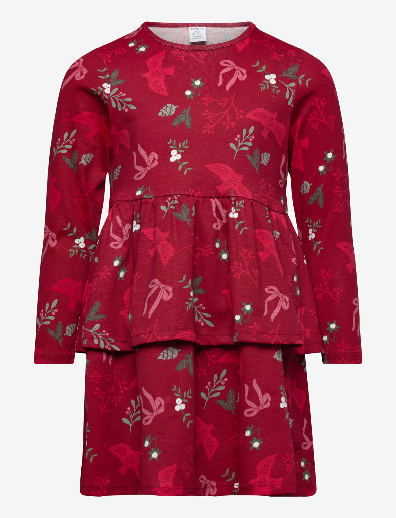 Lindex - Dress peplum AOP - long-sleeved casual dresses - dark dusty red - 1