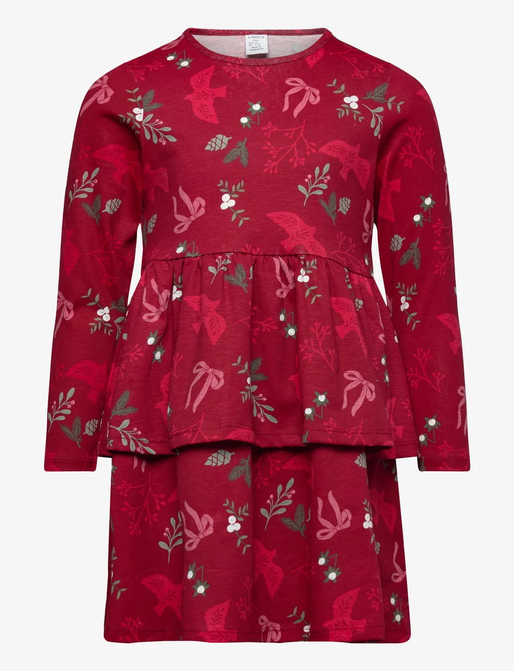 Lindex - Dress peplum AOP - langermede hverdagskjoler - dark dusty red - 1