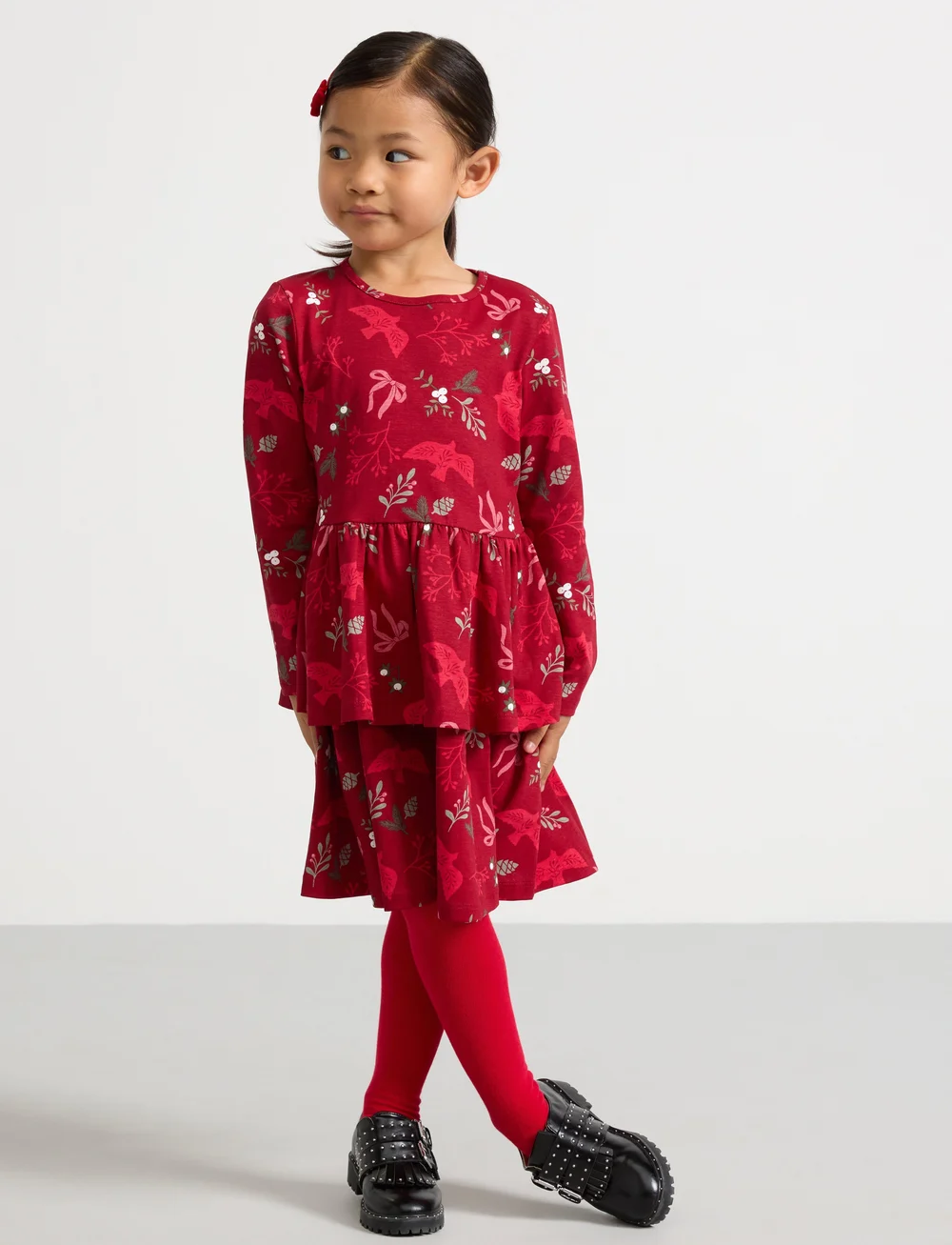 Lindex - Dress peplum AOP - langermede hverdagskjoler - dark dusty red - 0