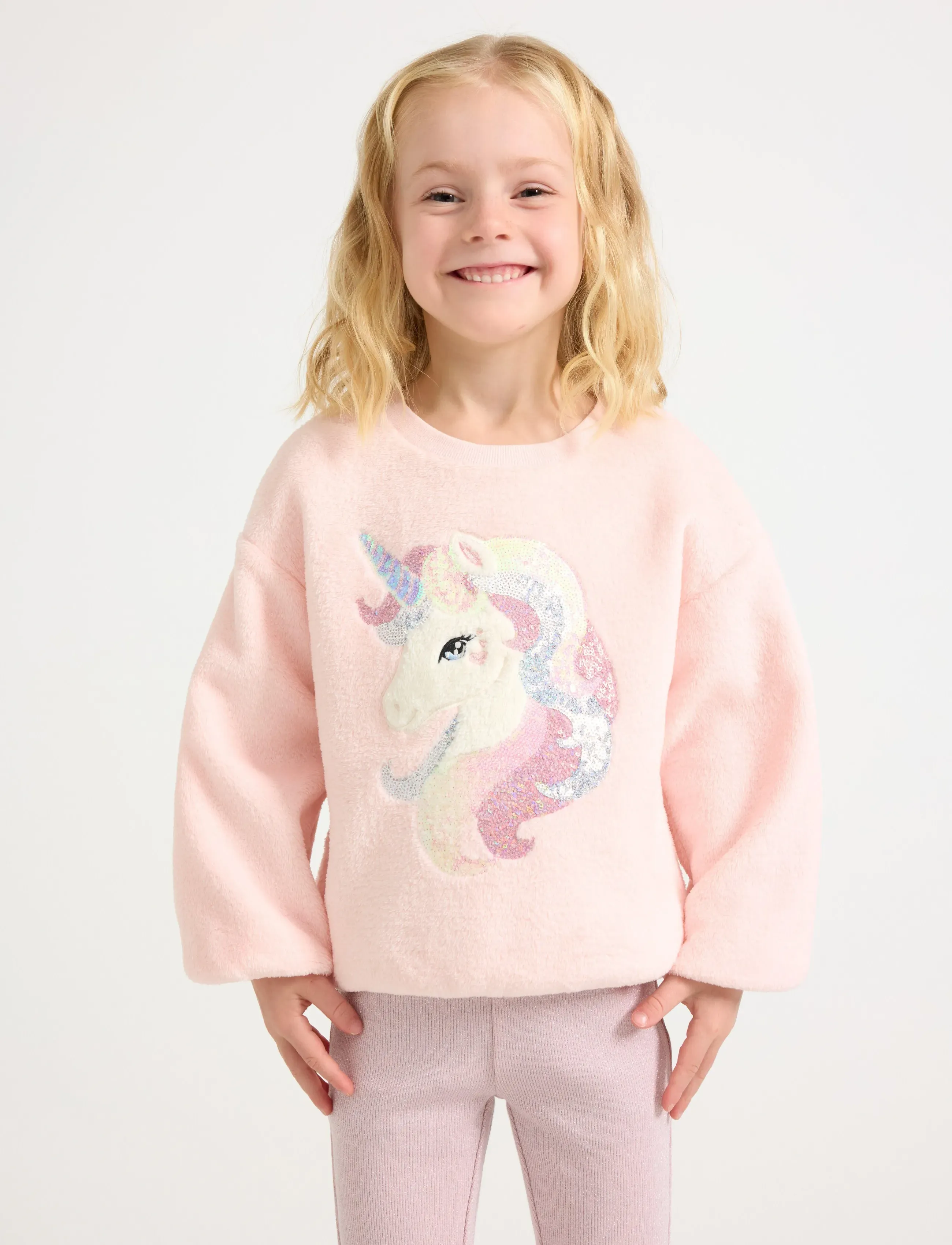 Lindex Sweater pile unicorn sequins - Yläosat - LIGHT PINK / pink/rose