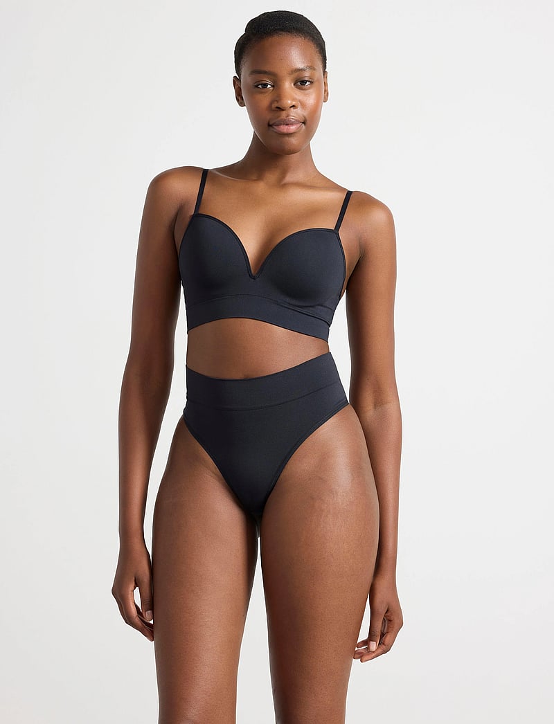 Lindex - Brief Thong high Seamless Joy - midi & maxi slips - black - 0