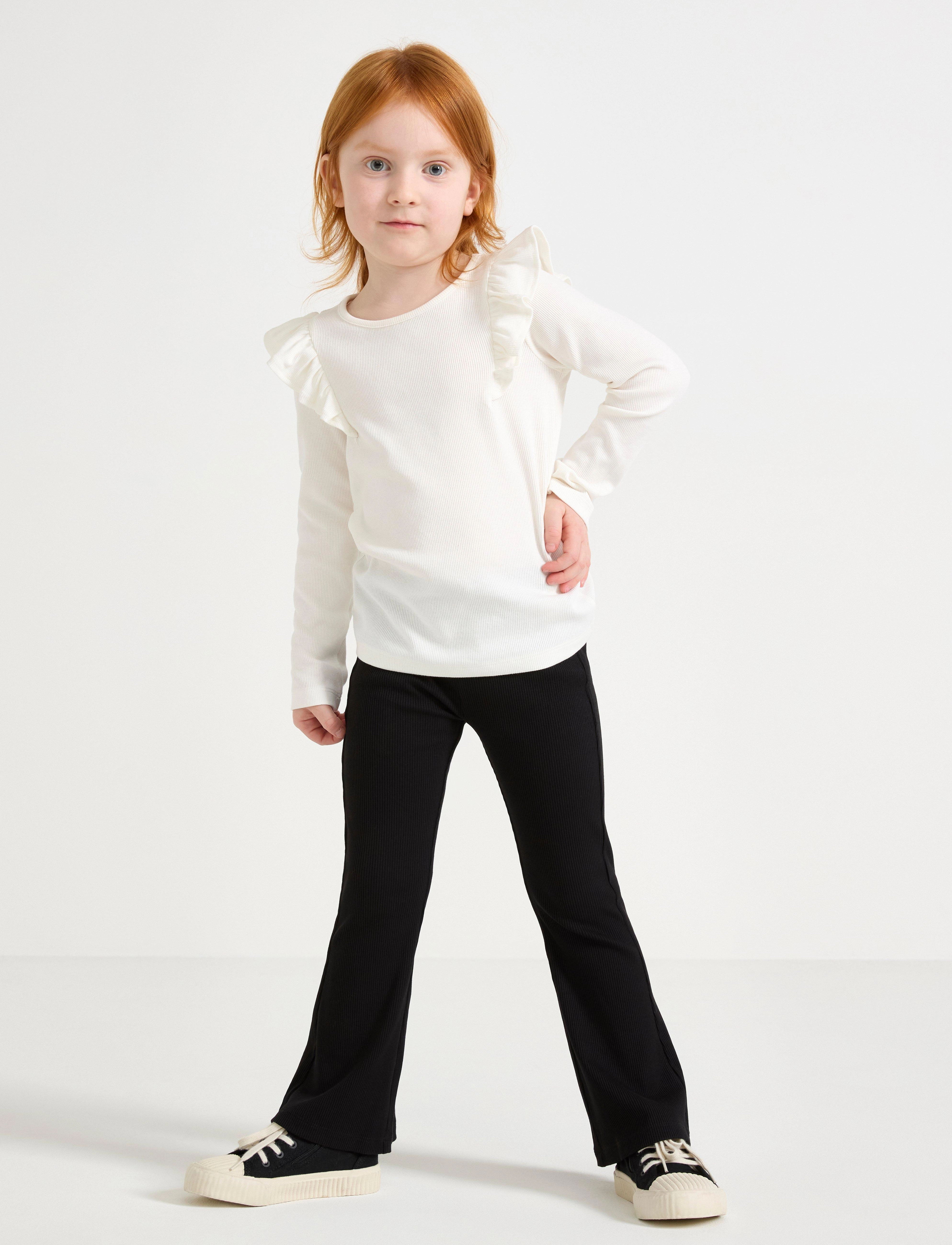 Lindex Leggings Flare 2X2 Rib, Børn, Ribstrikkede Flared Leggings, Sort, Str: 92