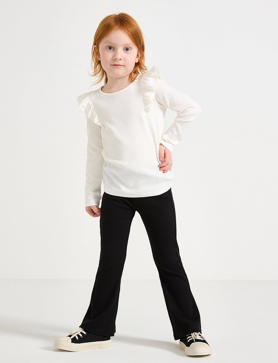 Lindex - leggings flare 2x2 rib - leggings - black - 0