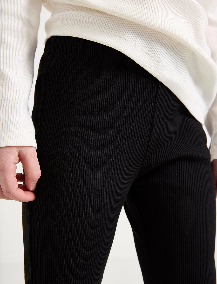 Lindex - leggings flare 2x2 rib - leggings - black - 4