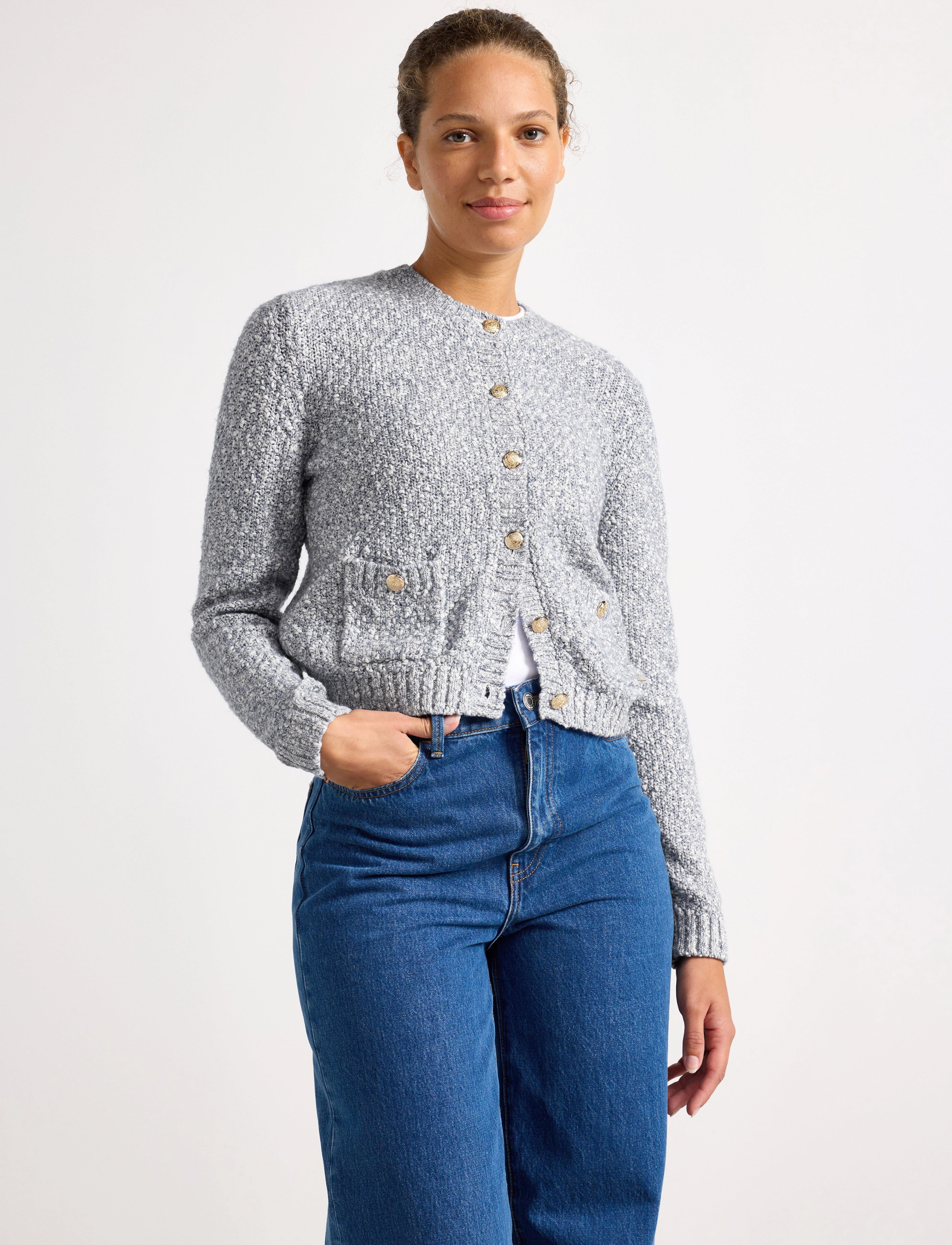 Lindex Jacket Luna Knitted, Kvinder, Strikket Jakke, Blå, Str: XS