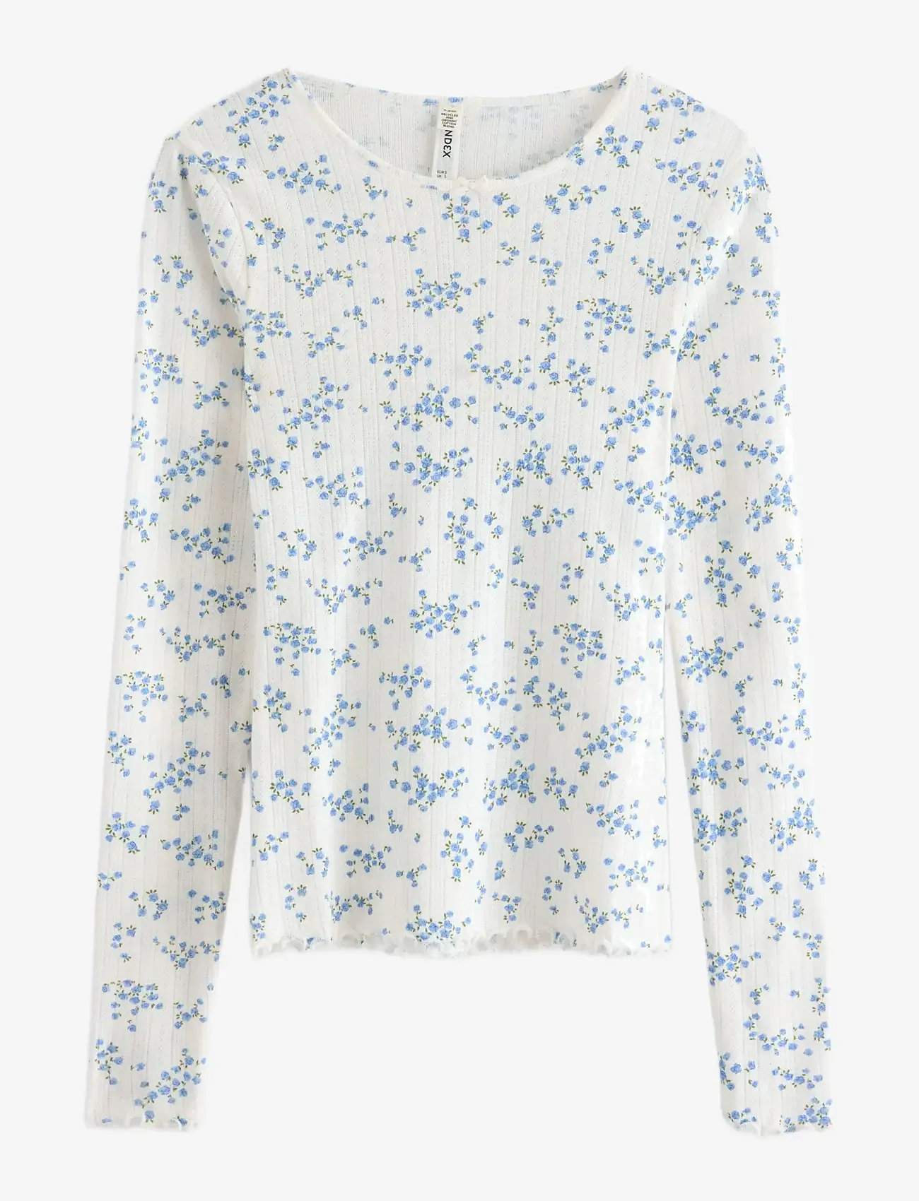 Lindex - Top pointelle with lettuce edg - oberteile - blue - 1