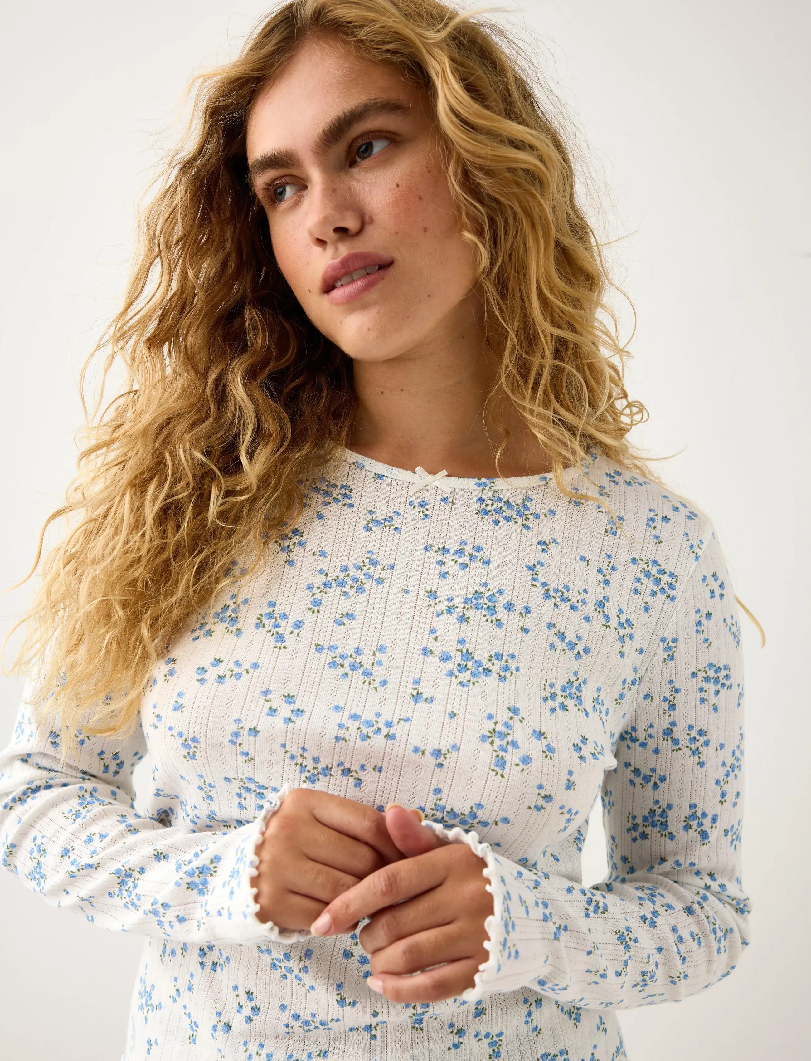 Lindex - Top pointelle with lettuce edg - oberteile - blue - 4