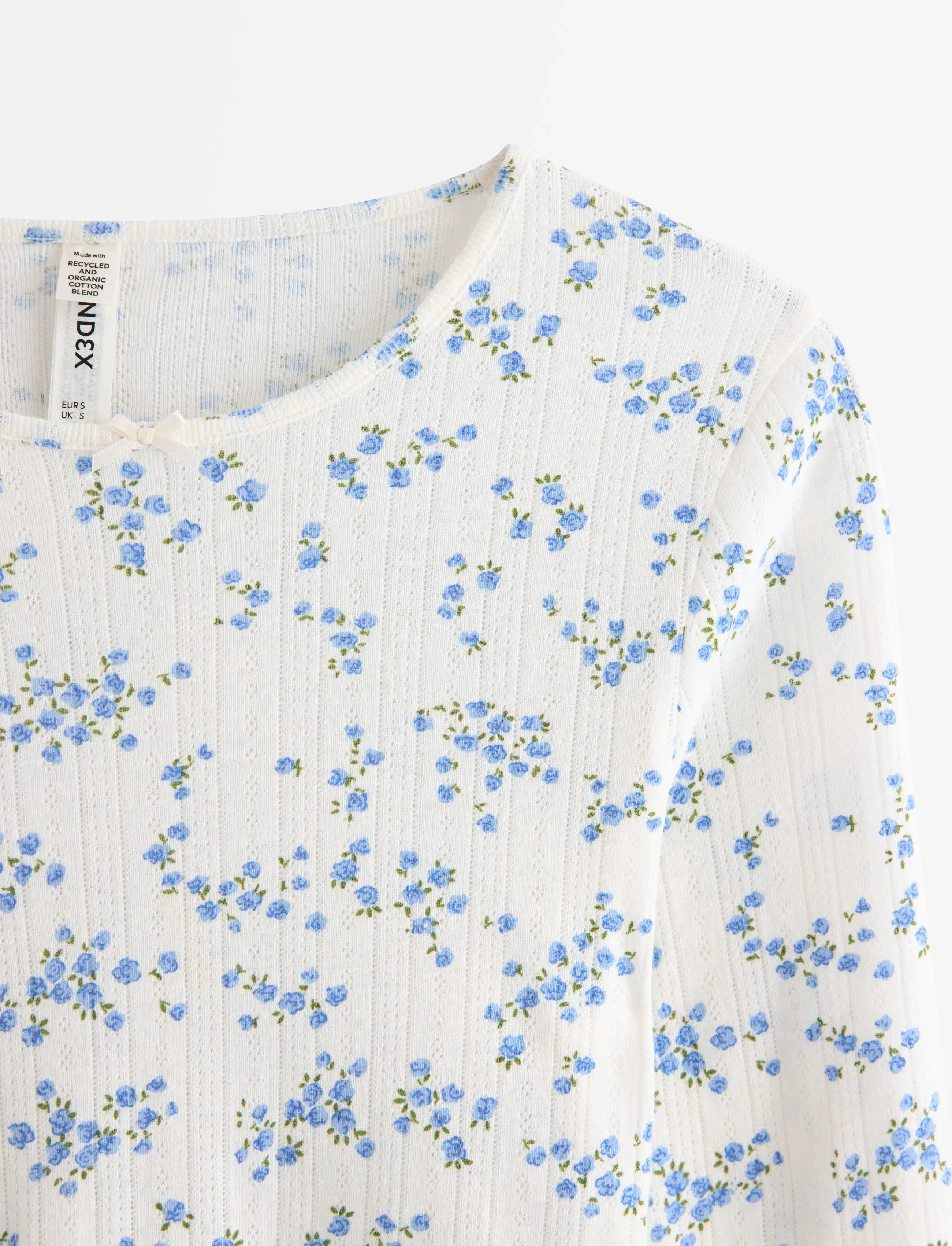 Lindex - Top pointelle with lettuce edg - oberteile - blue - 5