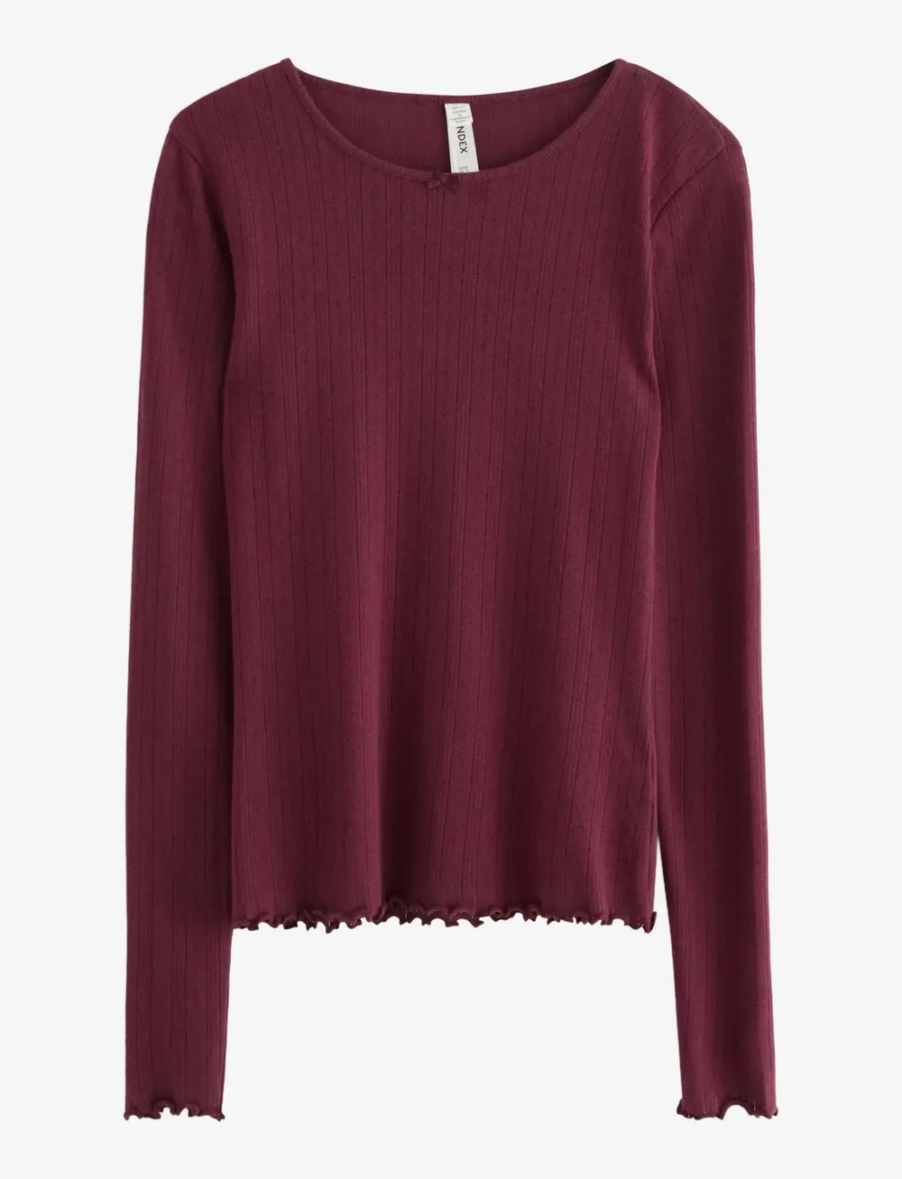 Lindex - Top pointelle with lettuce edg - Överdelar - dark dusty red - 1