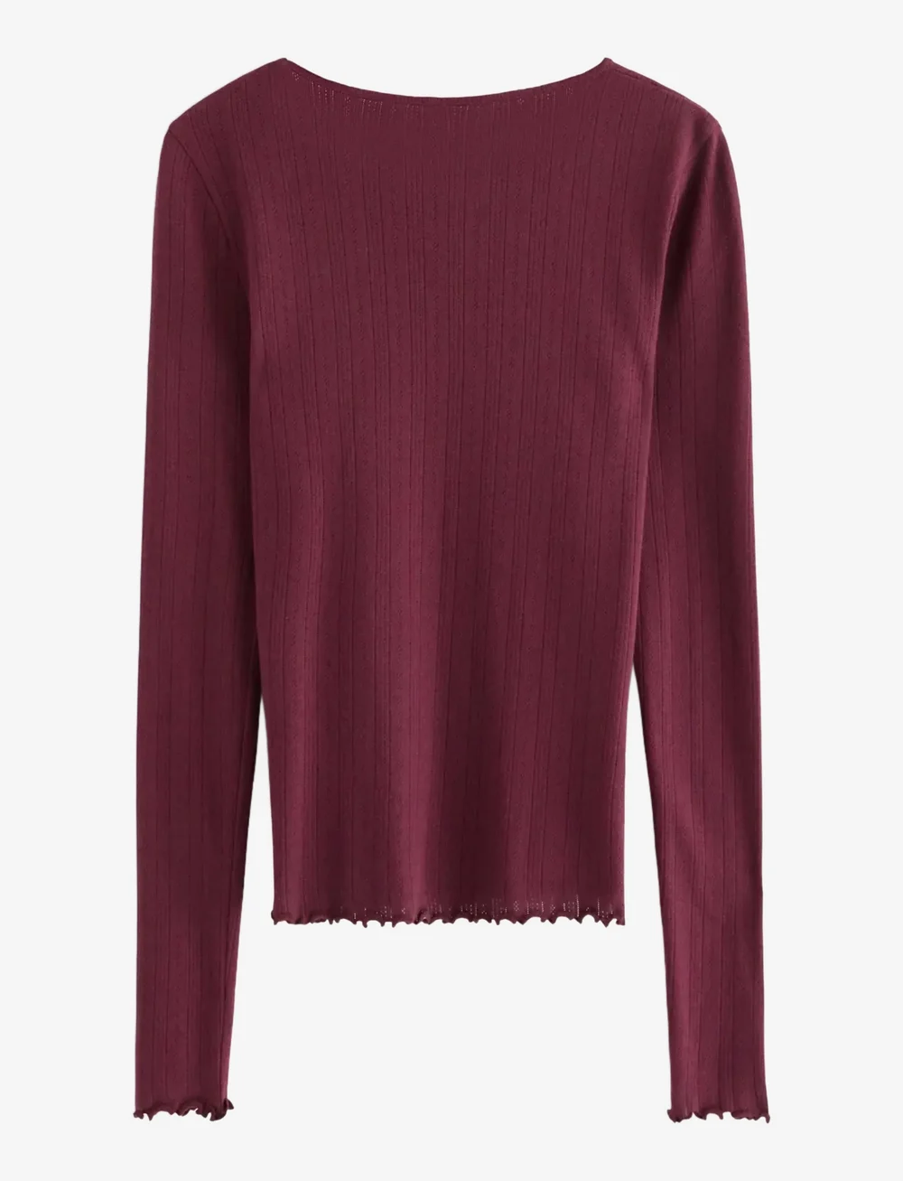 Lindex - Top pointelle with lettuce edg - Överdelar - dark dusty red - 2