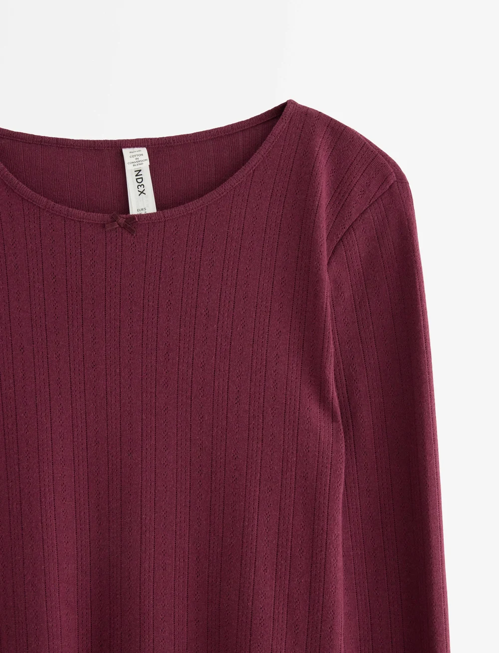 Lindex - Top pointelle with lettuce edg - Överdelar - dark dusty red - 5