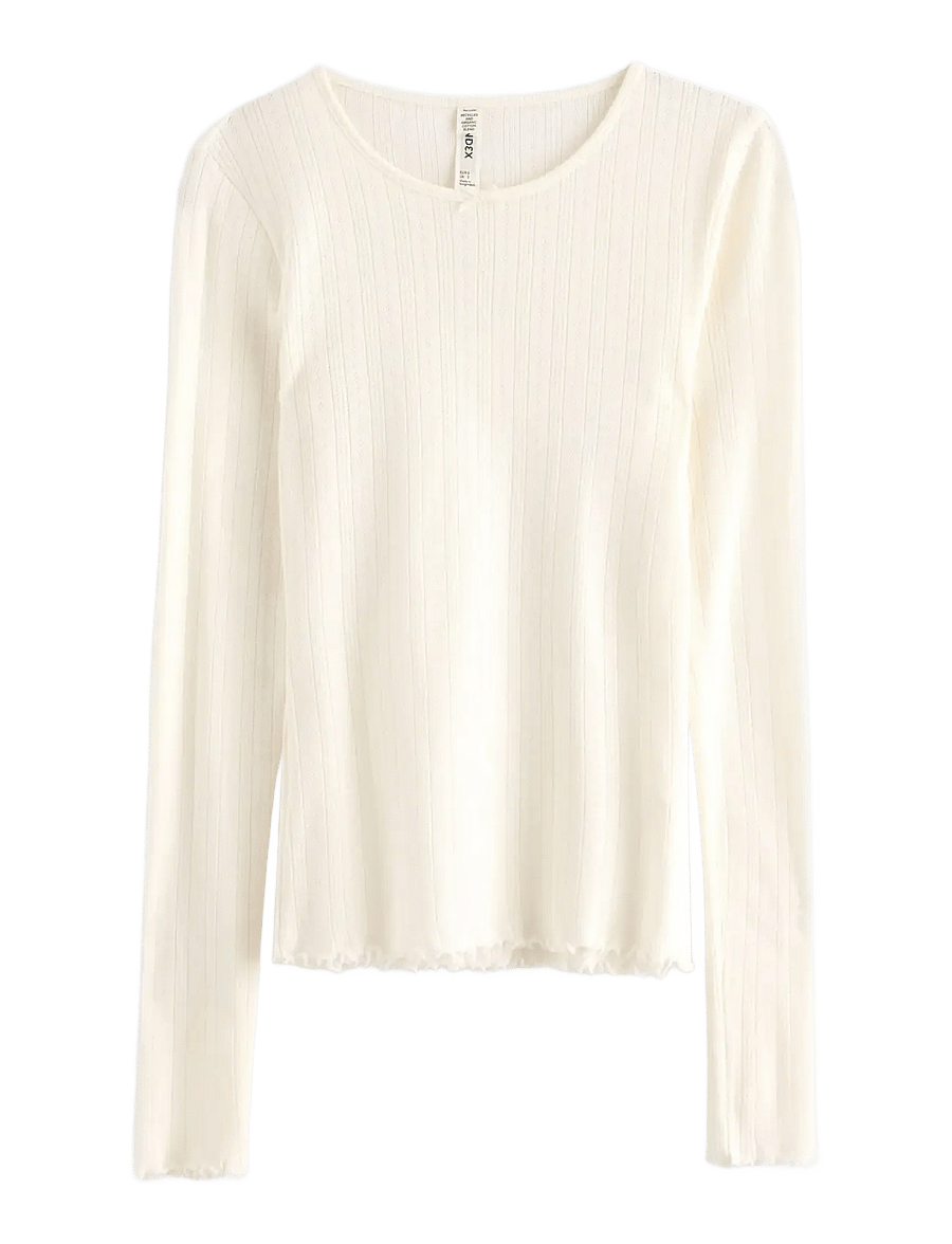 Lindex - Top pointelle with lettuce edg - hauts - white - 1
