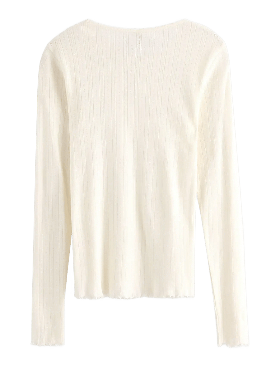 Lindex - Top pointelle with lettuce edg - hauts - white - 2