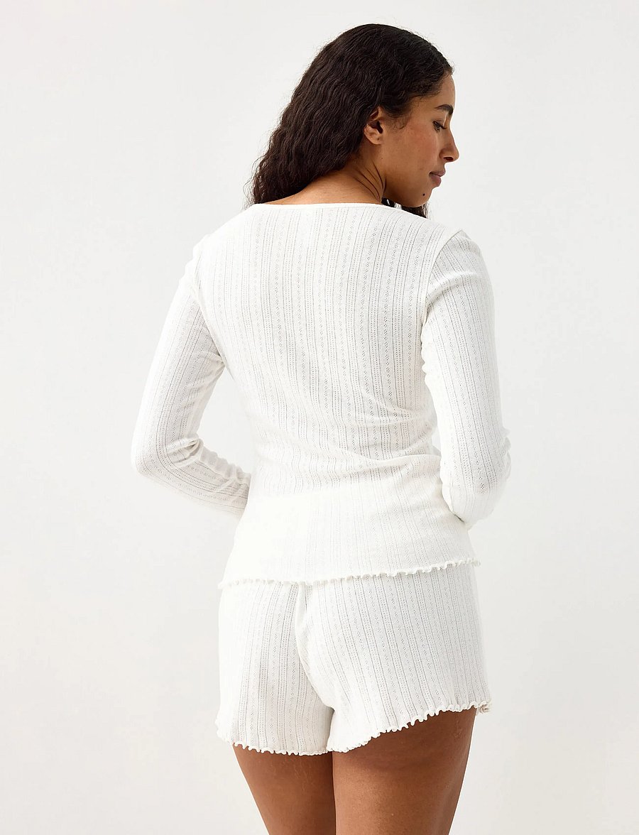 Lindex - Top pointelle with lettuce edg - hauts - white - 3