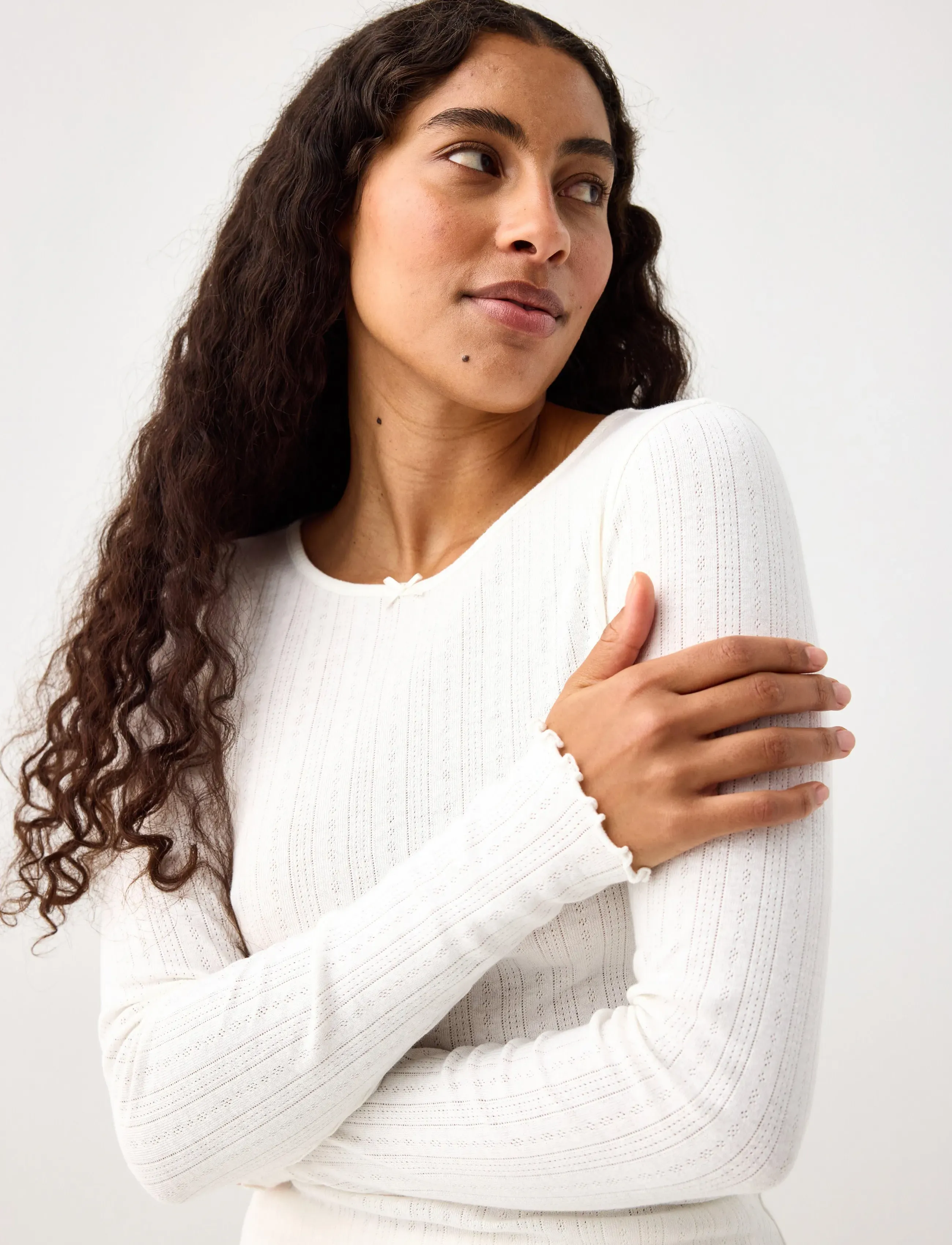Lindex - Top pointelle with lettuce edg - yläosat - white - 4