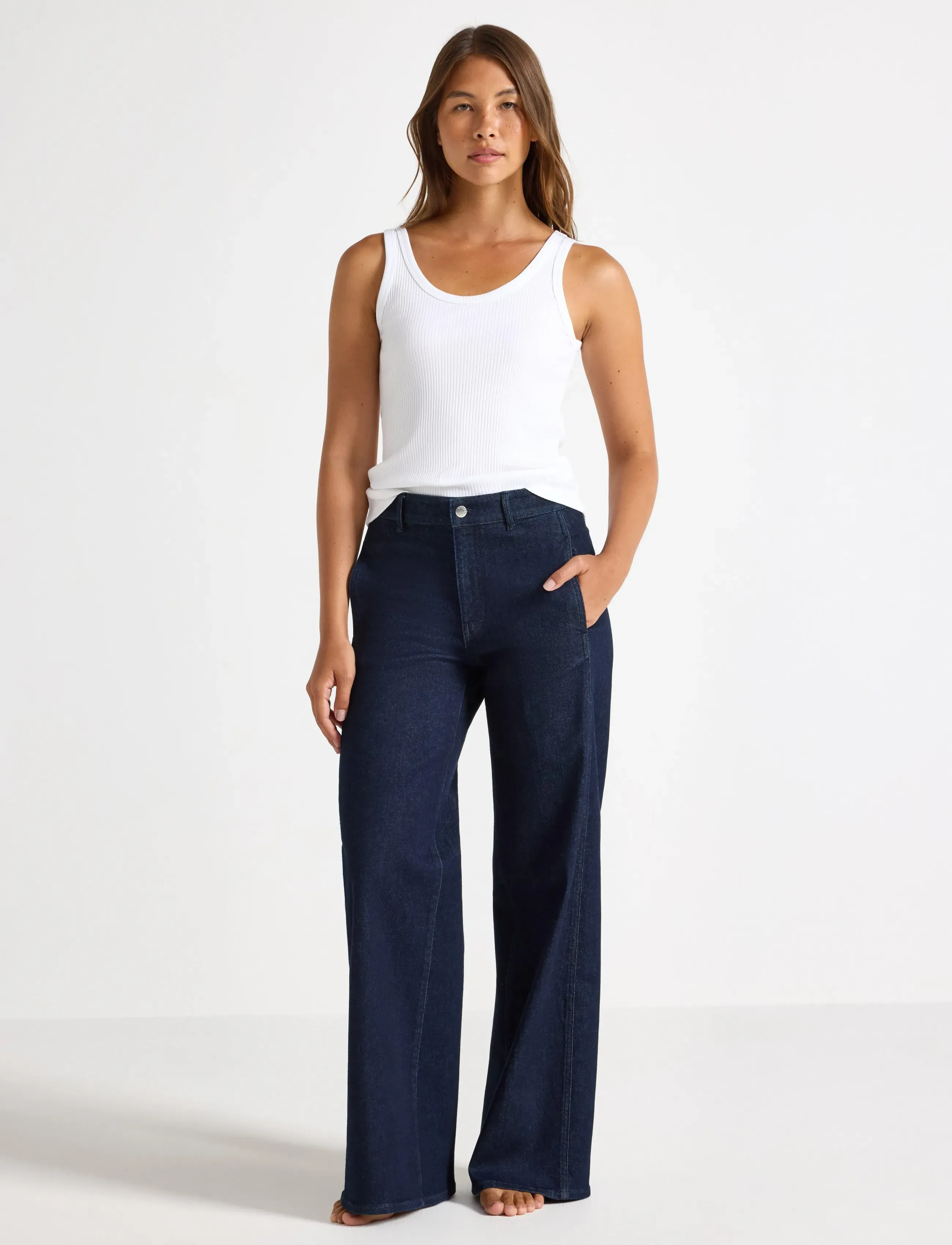 Lindex Wide Trousers In Denim With Stretch, 46, Blue, Bukser > Brede Ben, Dame