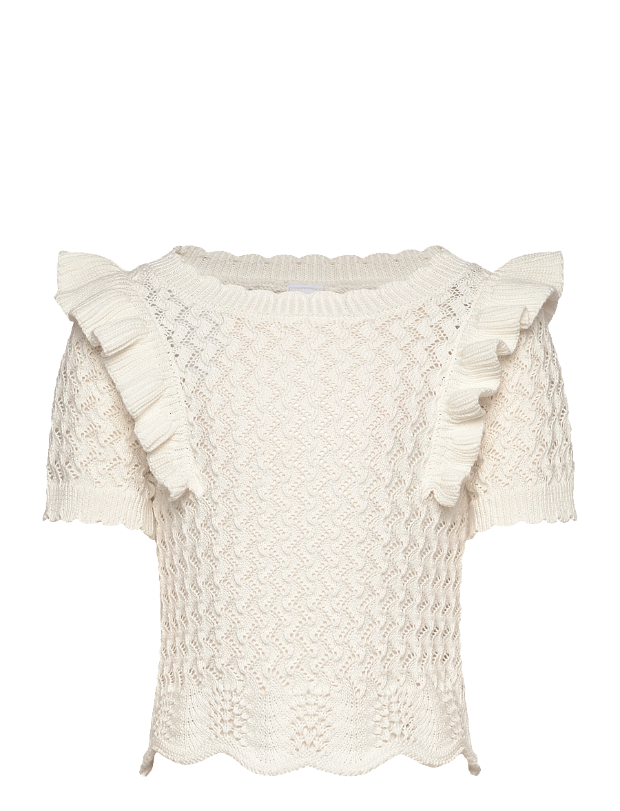 Lindex - Top knitted with Flounce - trøjer - off white - 1