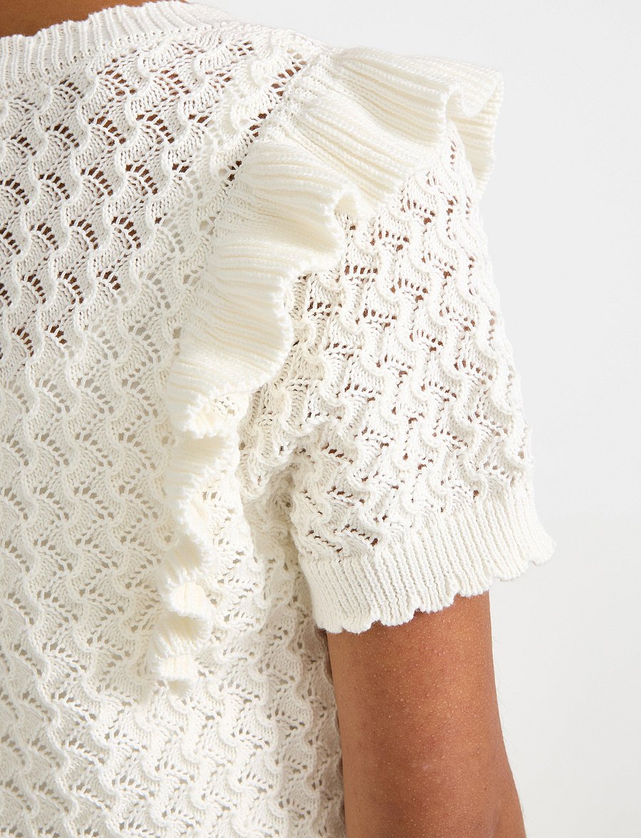Lindex - Top knitted with Flounce - trøjer - off white - 4