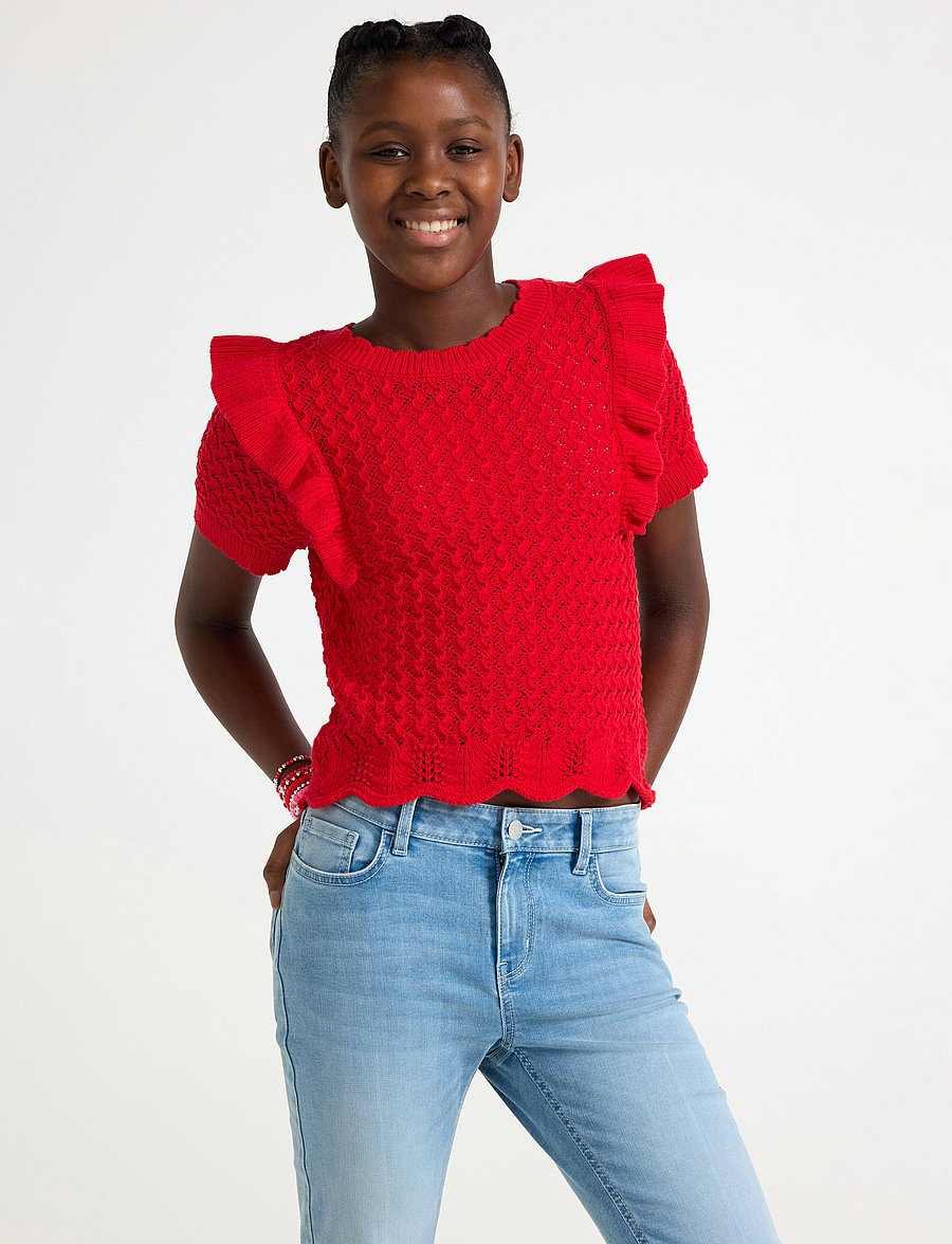 Lindex - Top knitted with Flounce - trøjer - strong red - 0