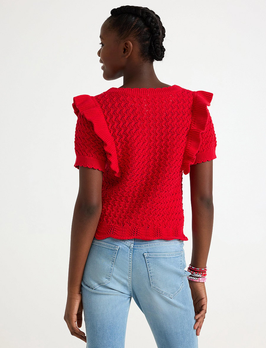 Lindex - Top knitted with Flounce - trøjer - strong red - 3