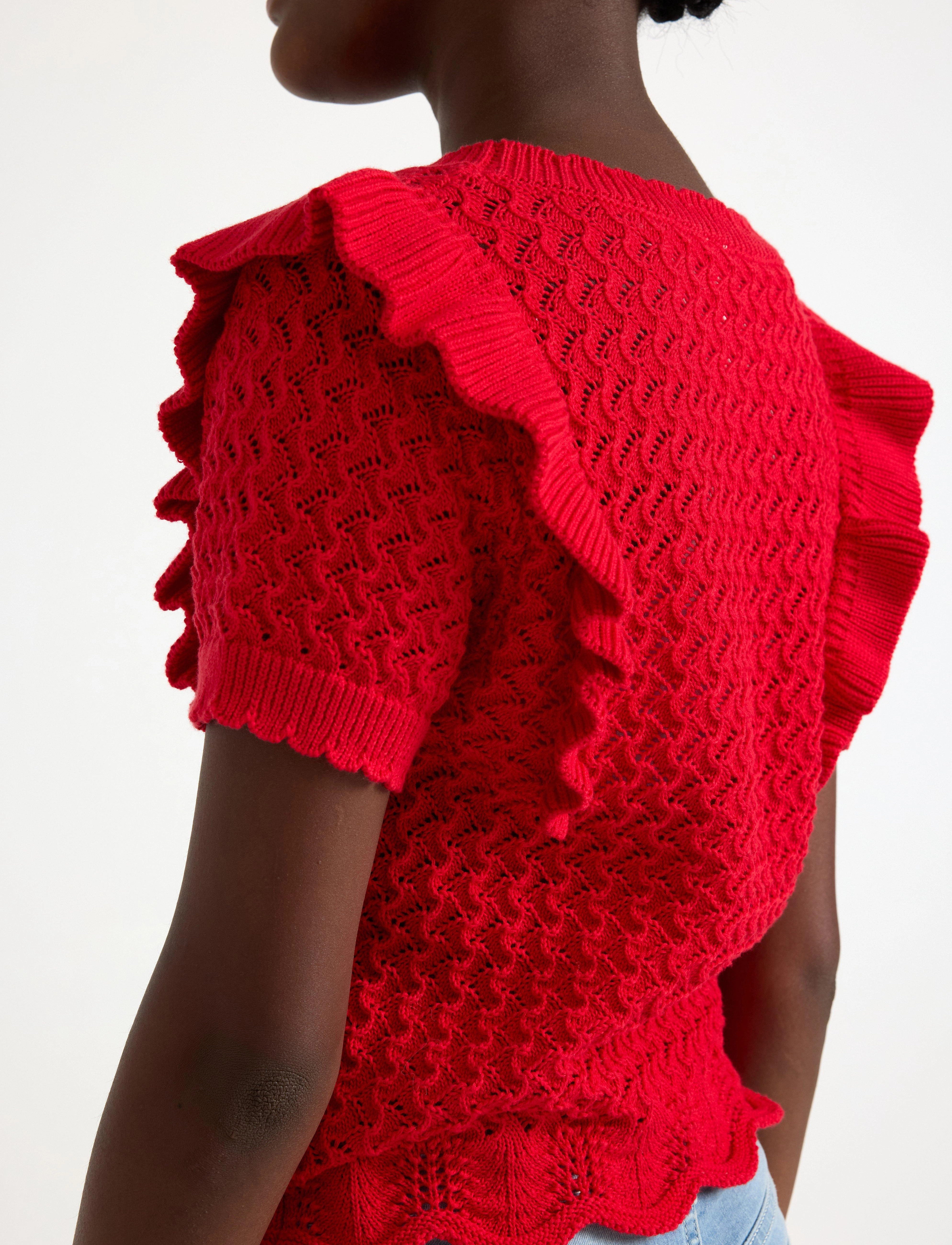 Lindex - Top knitted with Flounce - stickade tröjor - strong red - 4