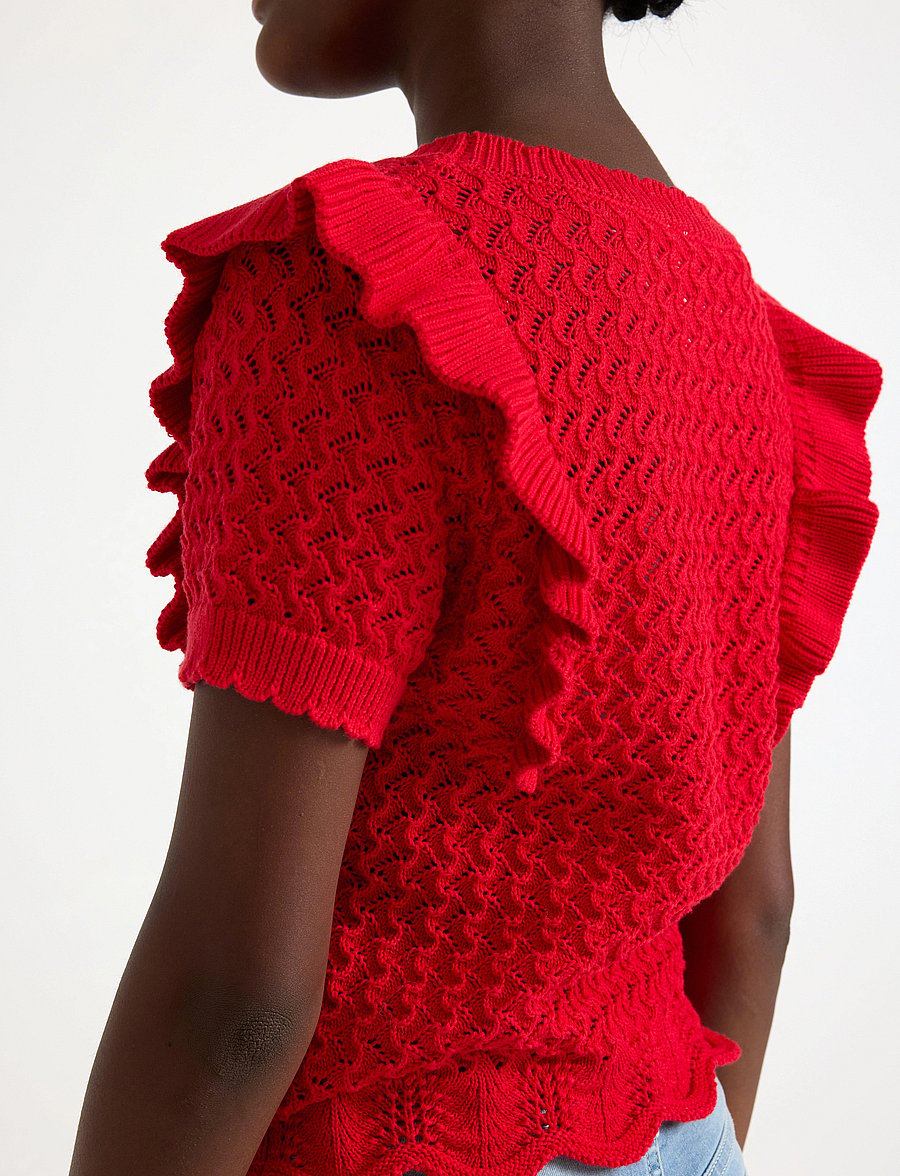 Lindex - Top knitted with Flounce - trøjer - strong red - 4