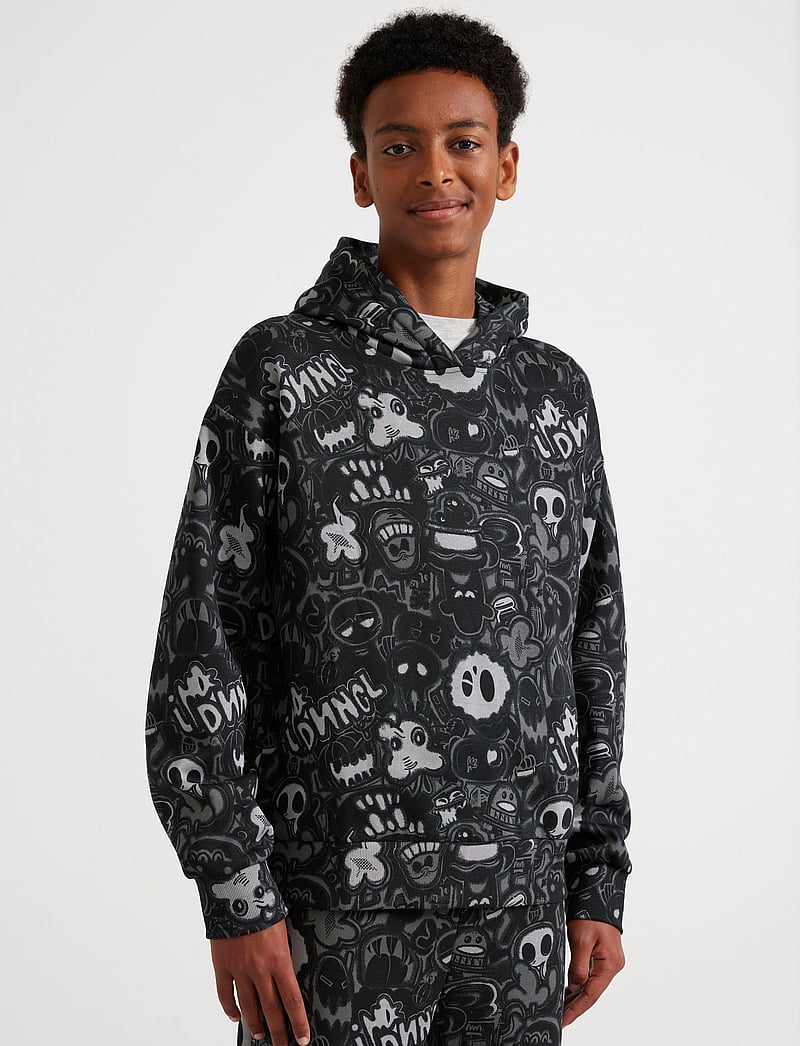 Lindex - Sweatshirt hood aop graffiti - hættetrøjer - black - 0