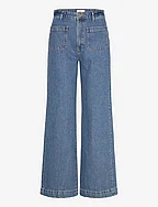 【BOK PLACE】Side button summer long wide denim pants XLver Lindex Trousers Denim Wide Patch Mid (DEX3004345) - Wide leg