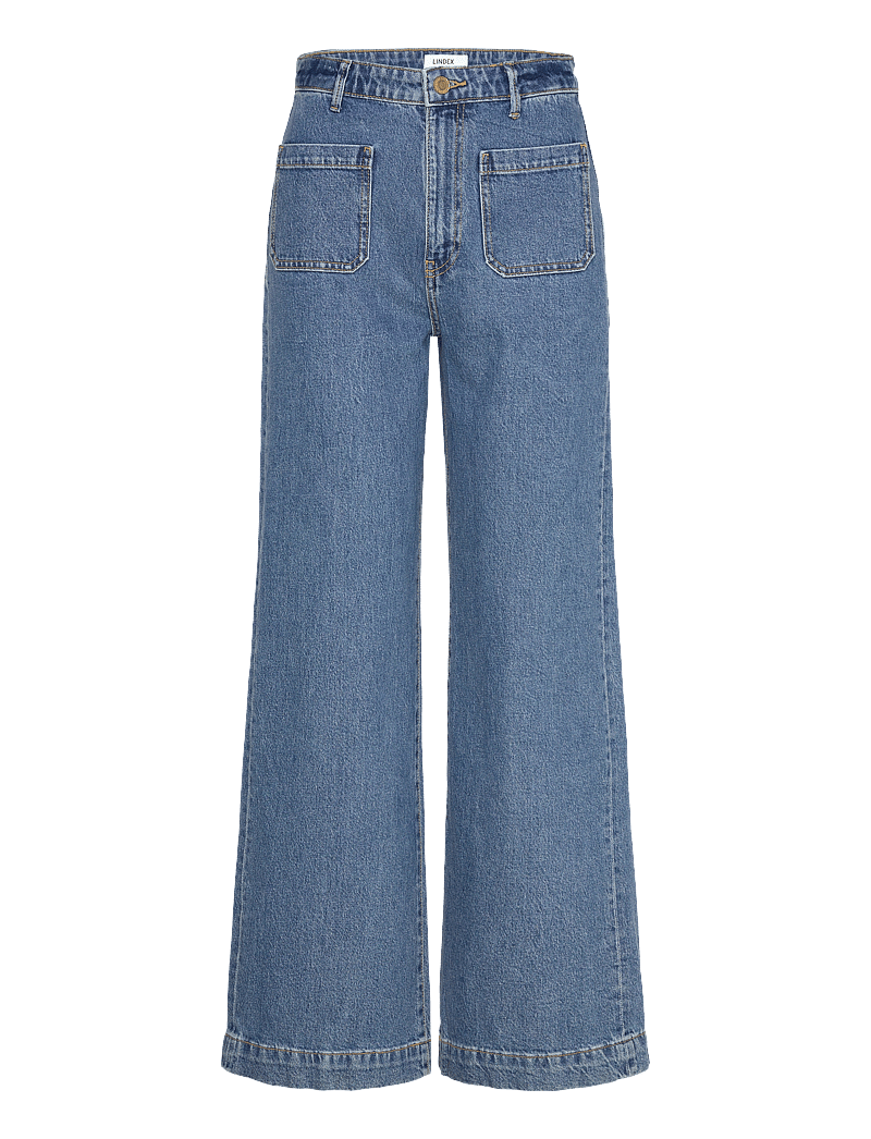 Lindex - Trousers denim wide patch mid - denim blue - 1
