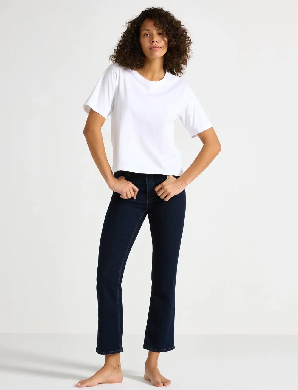 Lindex - Trousers Karen cropped rinse b - straight jeans - dark denim - 0
