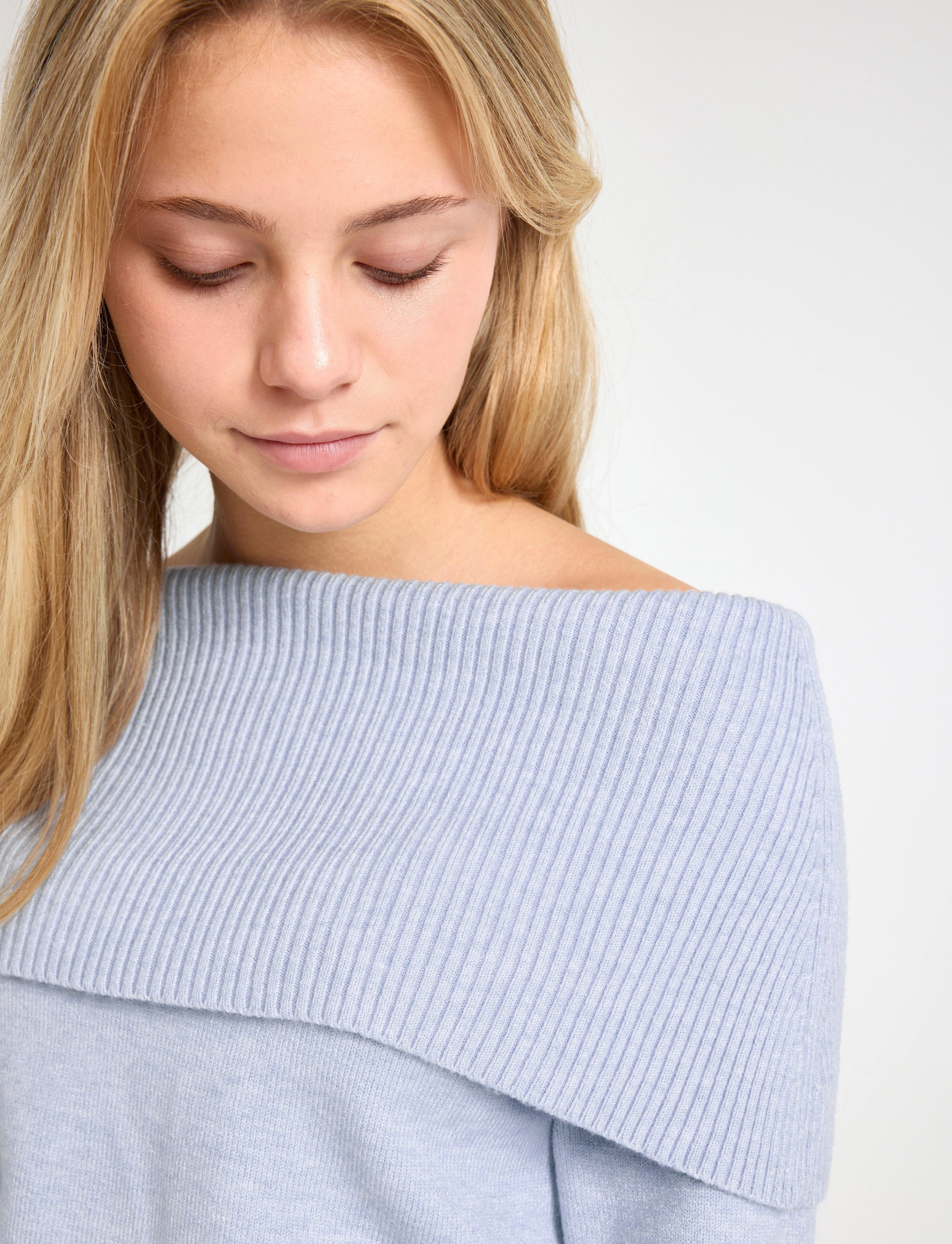 Lindex - Sweater knitted fold down - džemperiai - blue melange - 4
