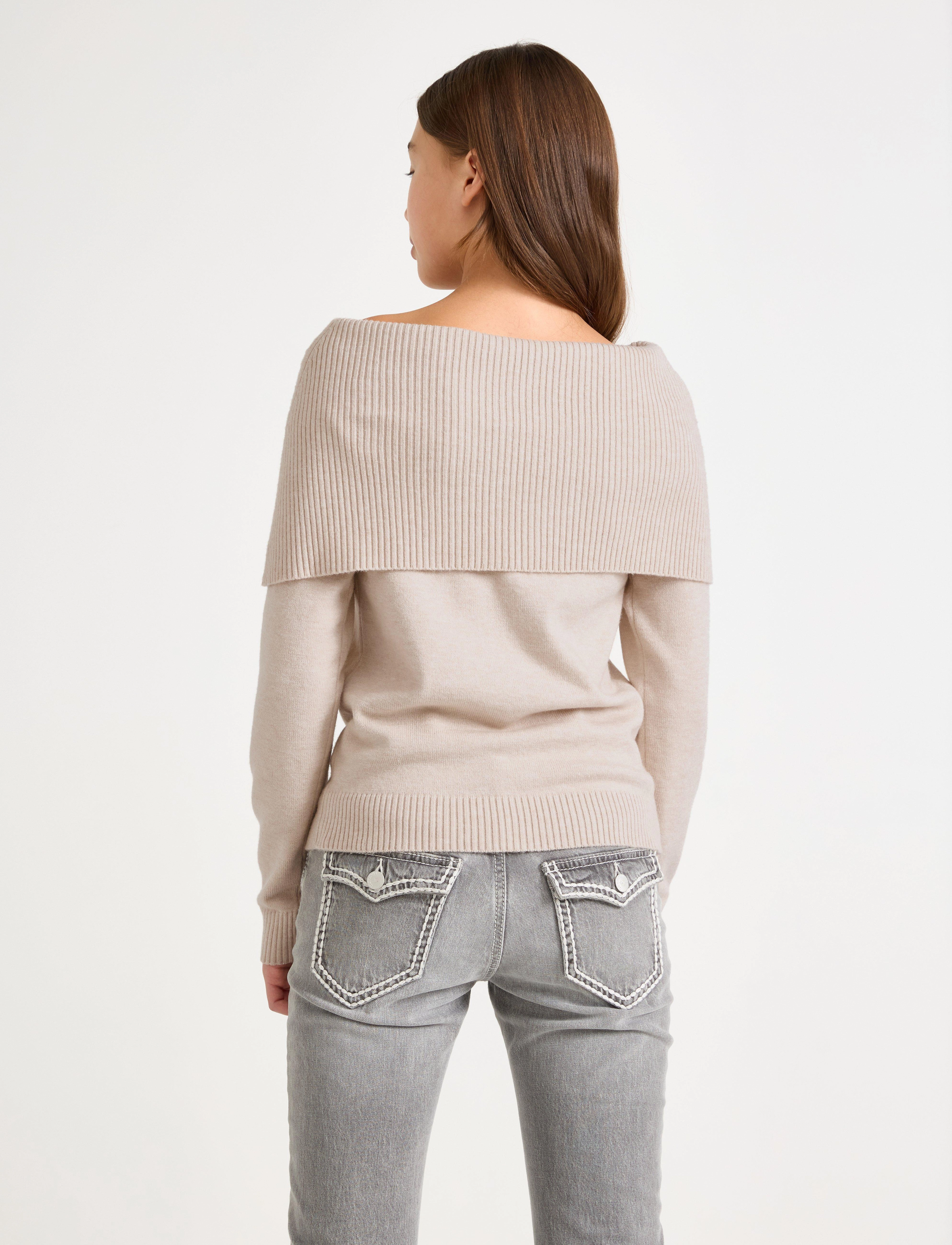 Lindex - Sweater knitted fold down - trøjer - light beige melange - 3