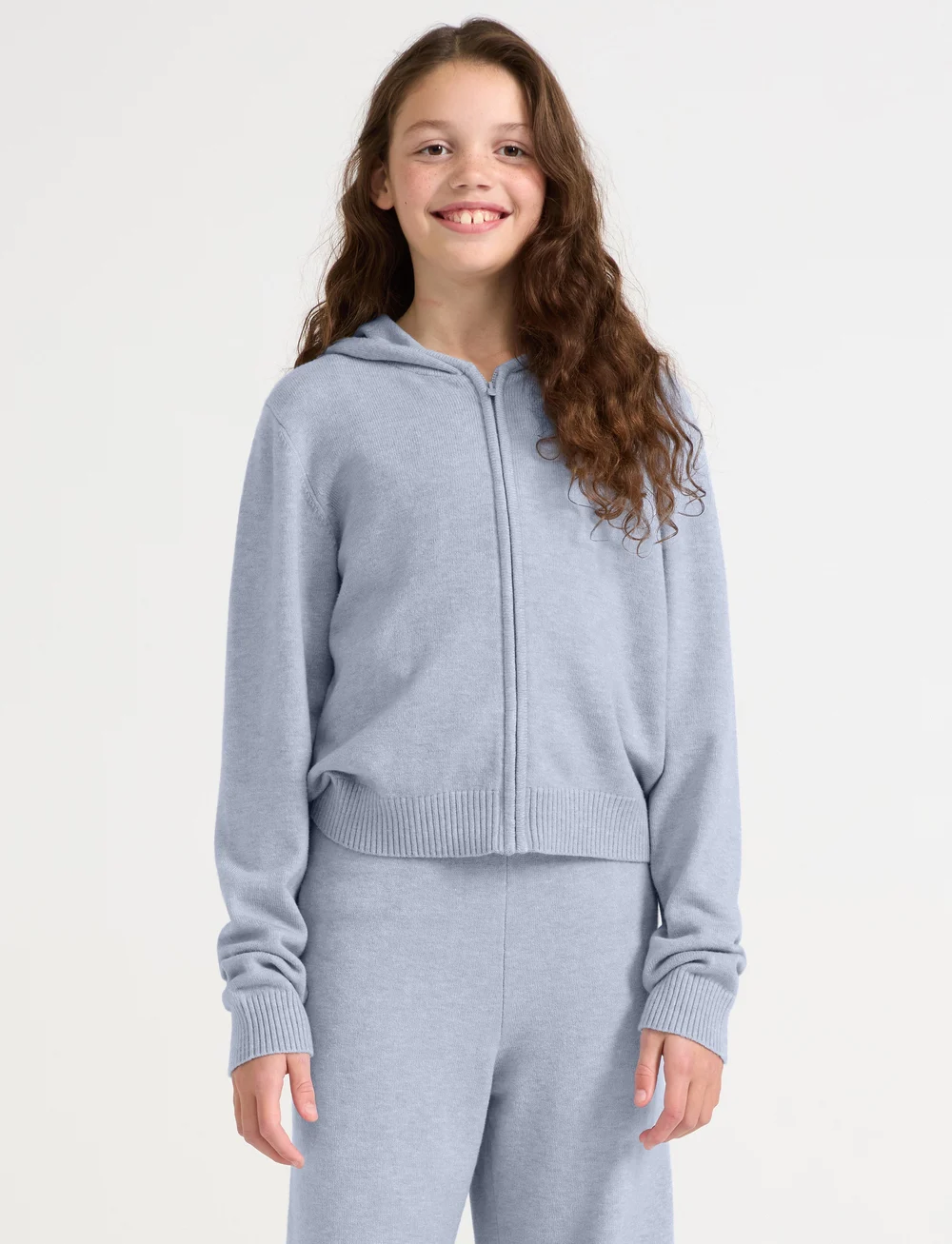 Lindex - Knitted Hoodie - hættetrøjer - blue melange - 0