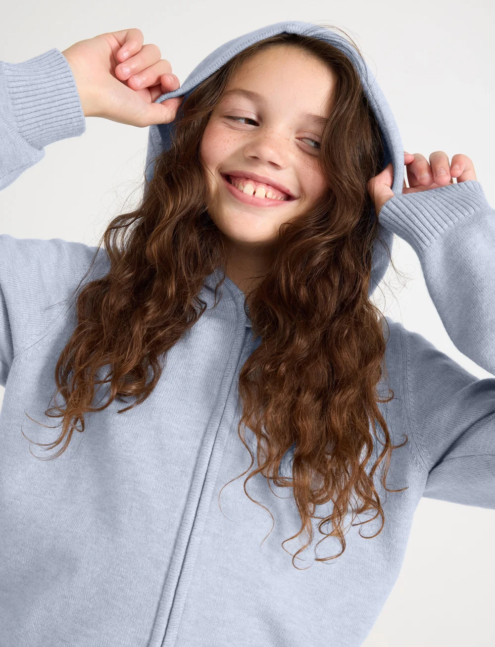Lindex - Knitted Hoodie - hættetrøjer - blue melange - 4