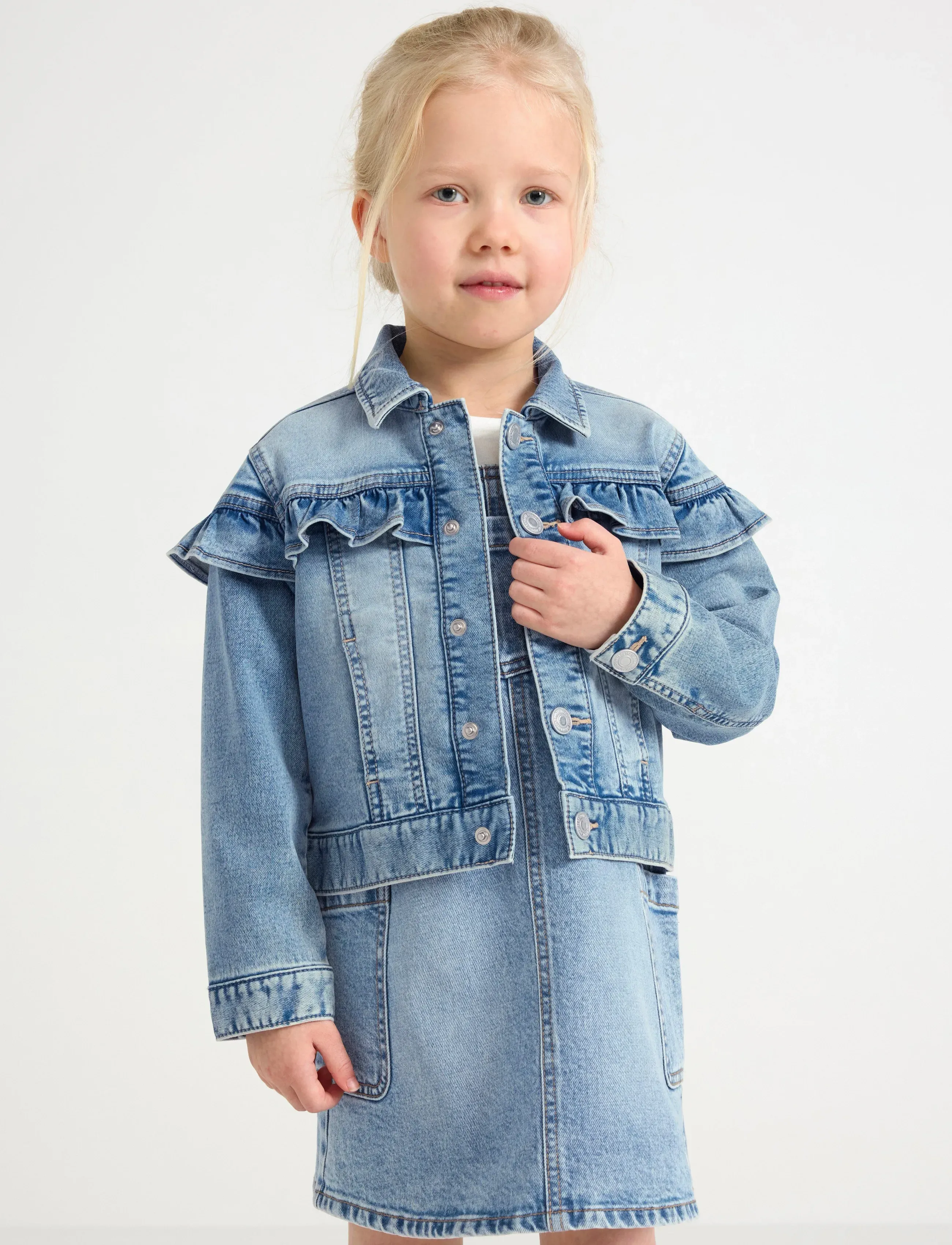 Lindex Jacket Denim Frill, Børn, Flæse Denimjakke, Blå, Str: 104