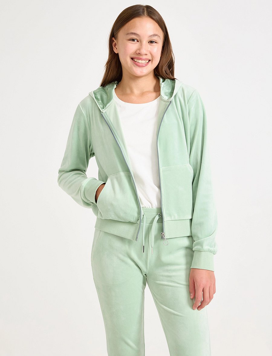 Lindex - Velour hoodie - light dusty green - 0
