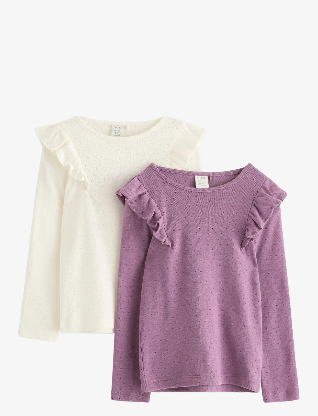 Lindex - Top l s frill detail pointelle - långärmade t-shirts - light dusty lilac - 0