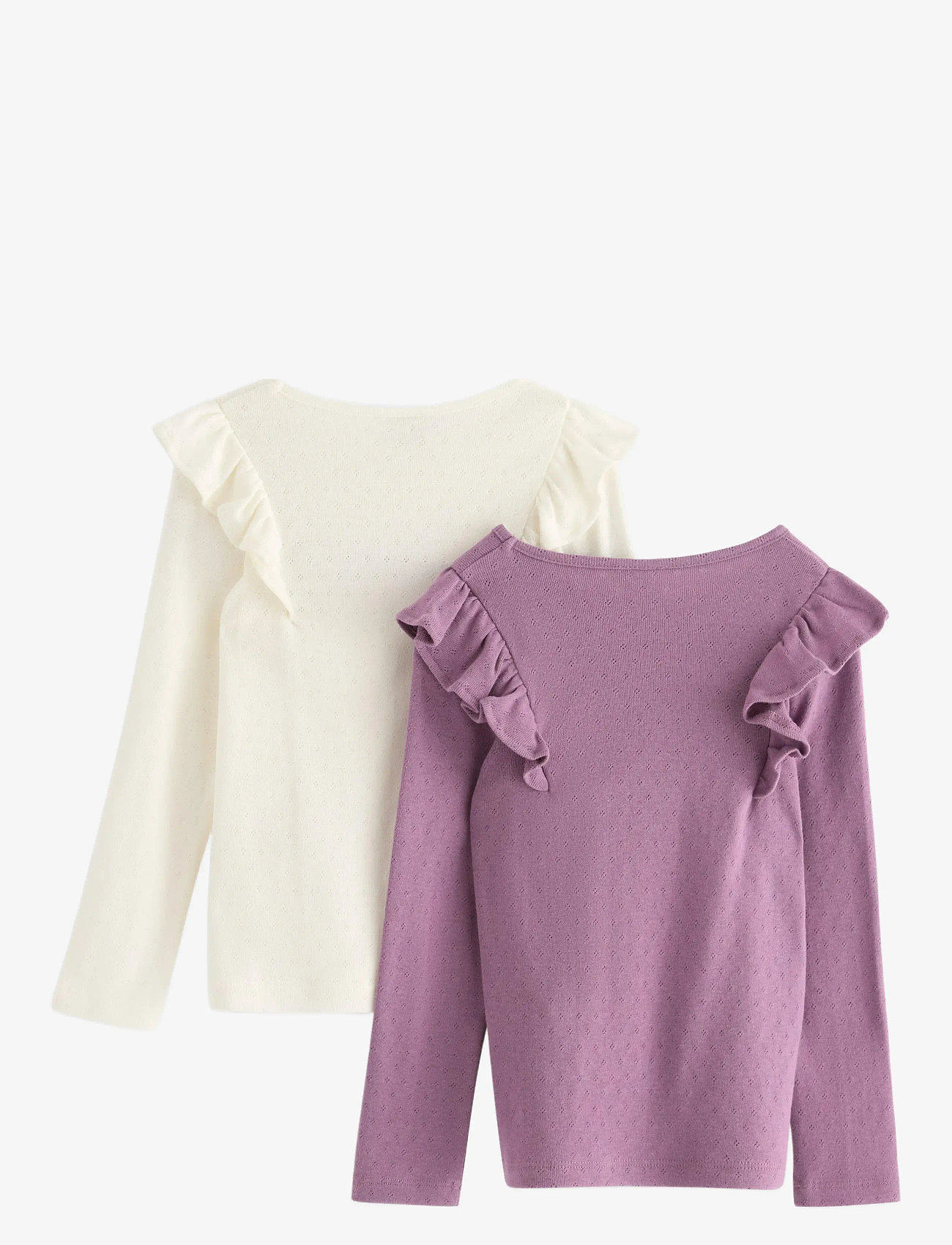 Lindex - Top l s frill detail pointelle - långärmade t-shirts - light dusty lilac - 1