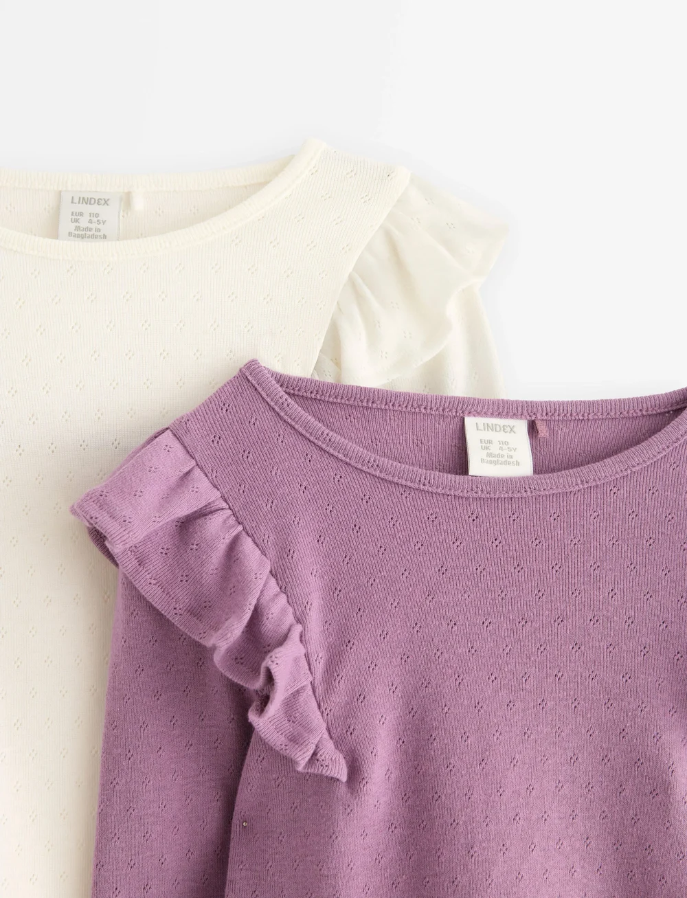 Lindex - Top l s frill detail pointelle - långärmade t-shirts - light dusty lilac - 2