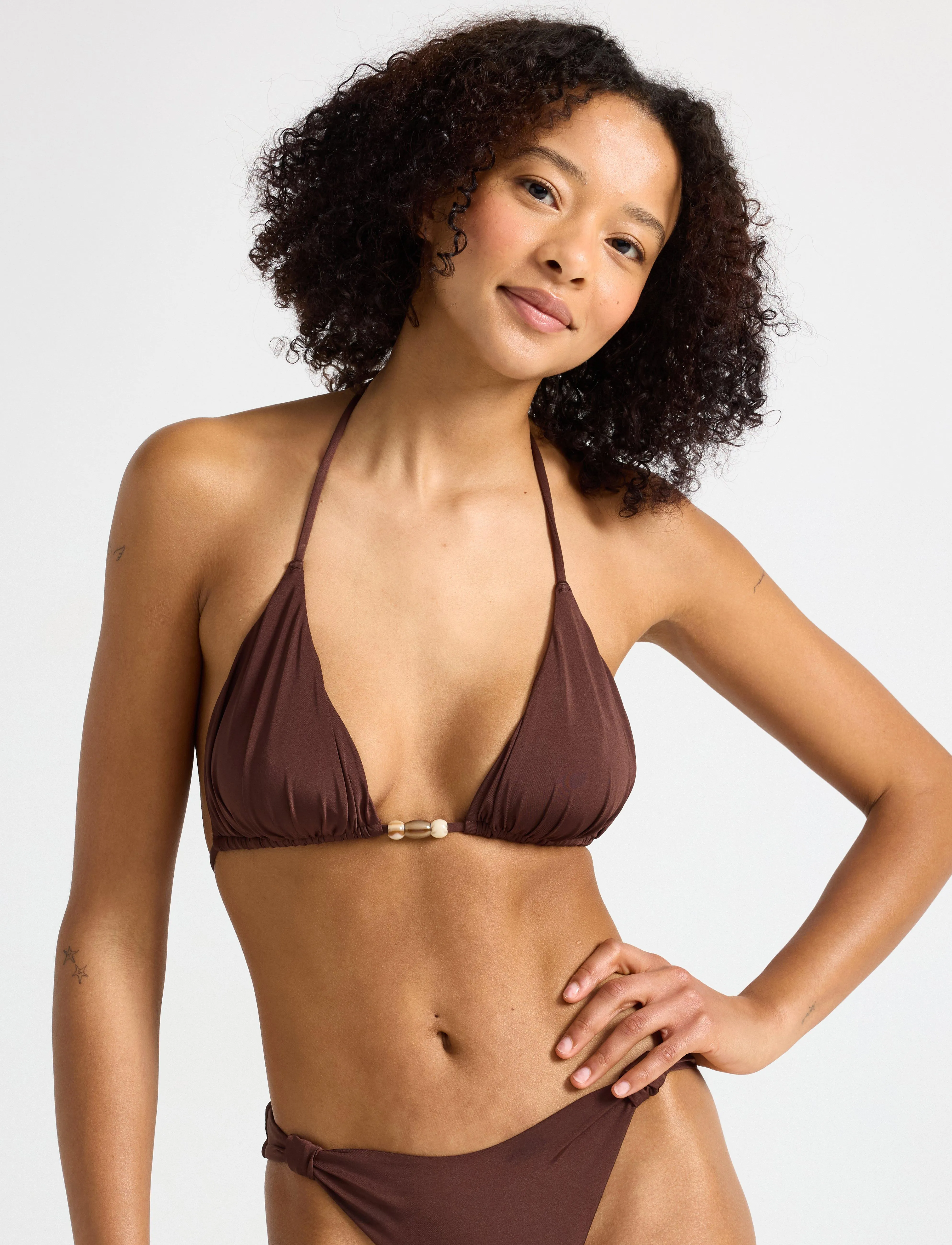 Lindex Triangle Bikini Bra, M, Brown, Bikinitoppe > Trekantede Bikinitoppe, Dame